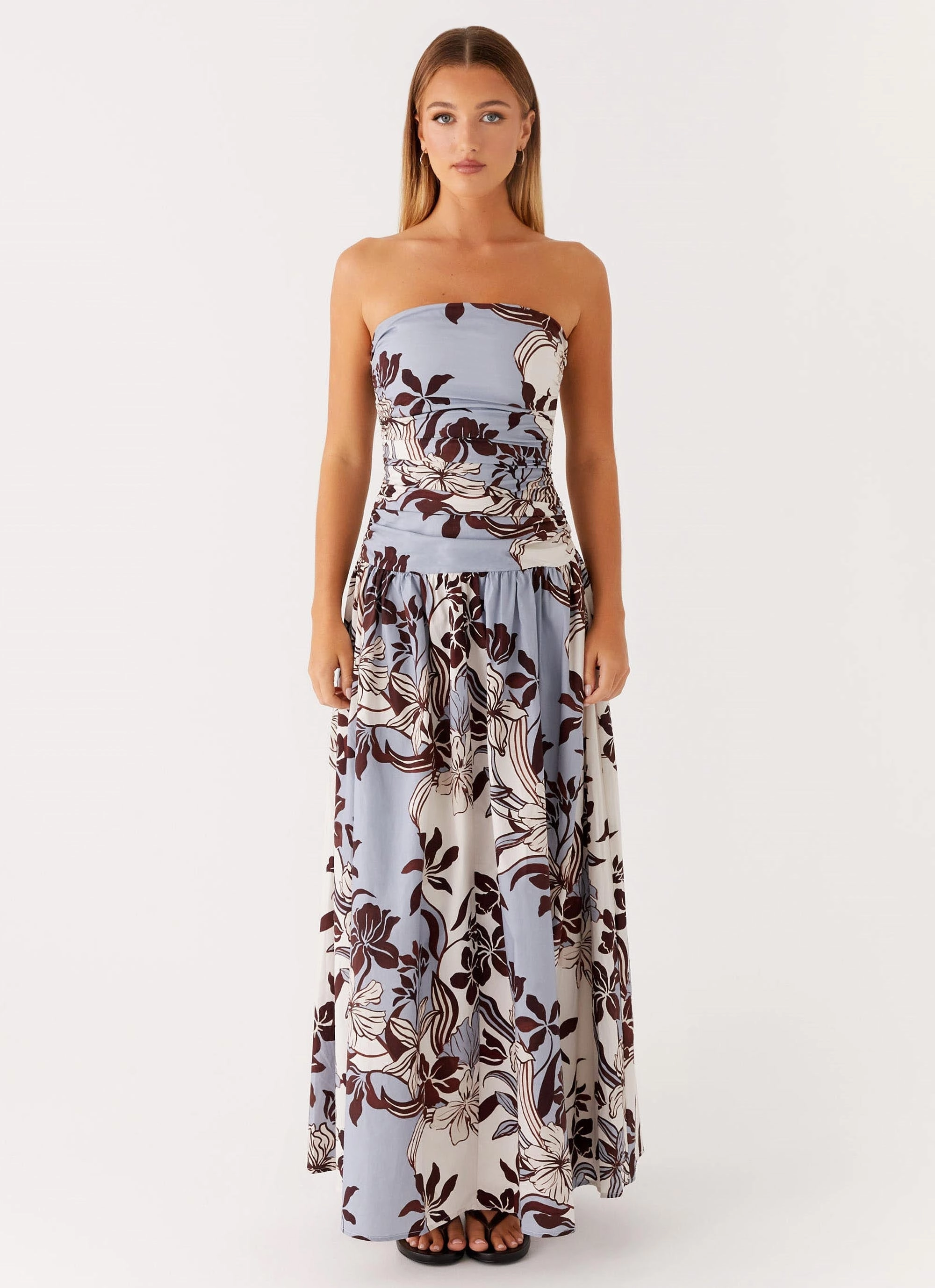 Carmel Maxi Dress - Bluewood Blossom Nordic Plain Soft Finish