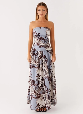 Carmel Maxi Dress - Bluewood Blossom Nordic Plain Soft Finish