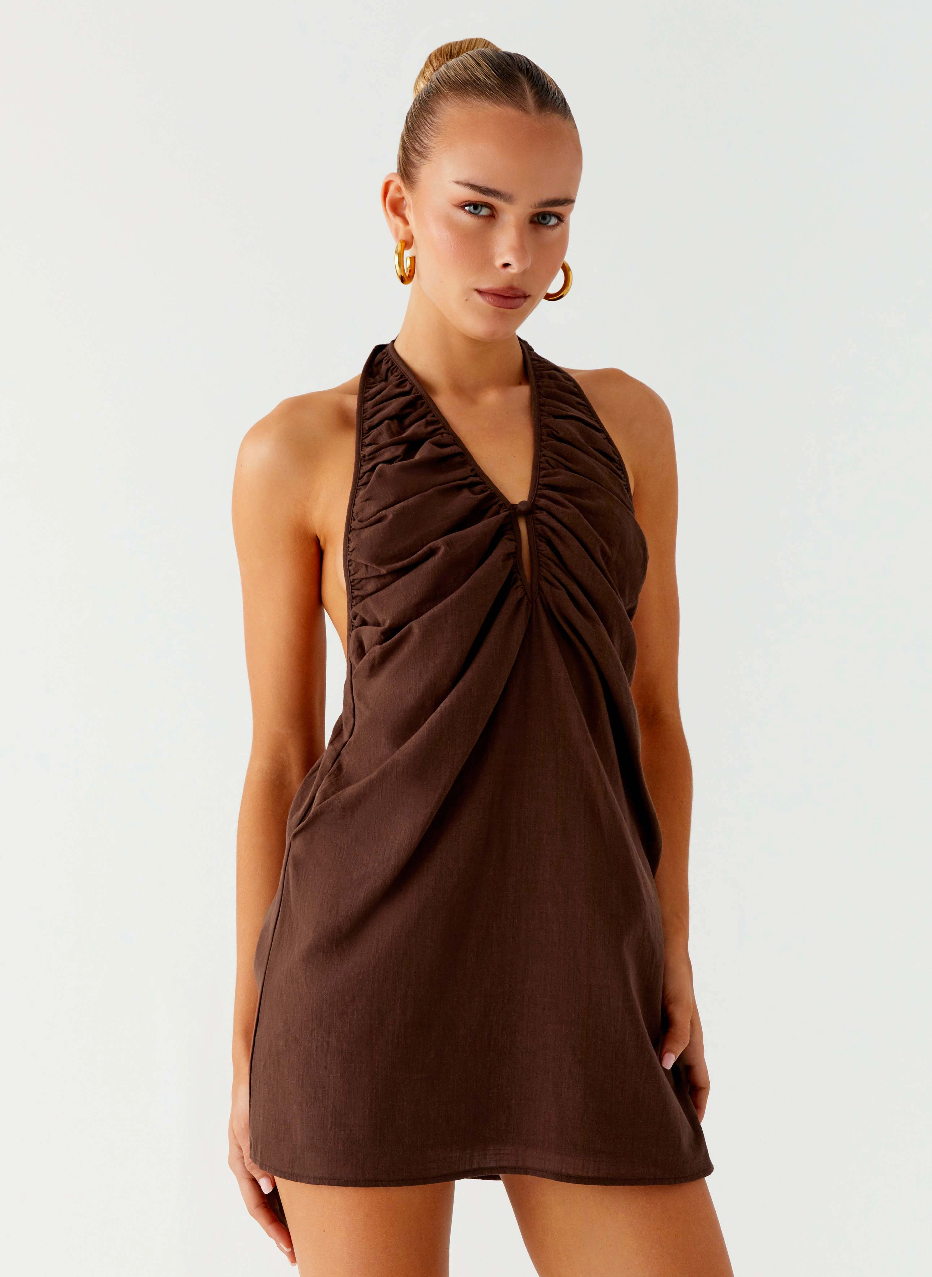 Everyday Line Jepsen Halter Mini Dress - Chocolate