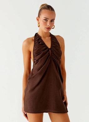 Jepsen Halter Mini Dress - Chocolate Travel Option