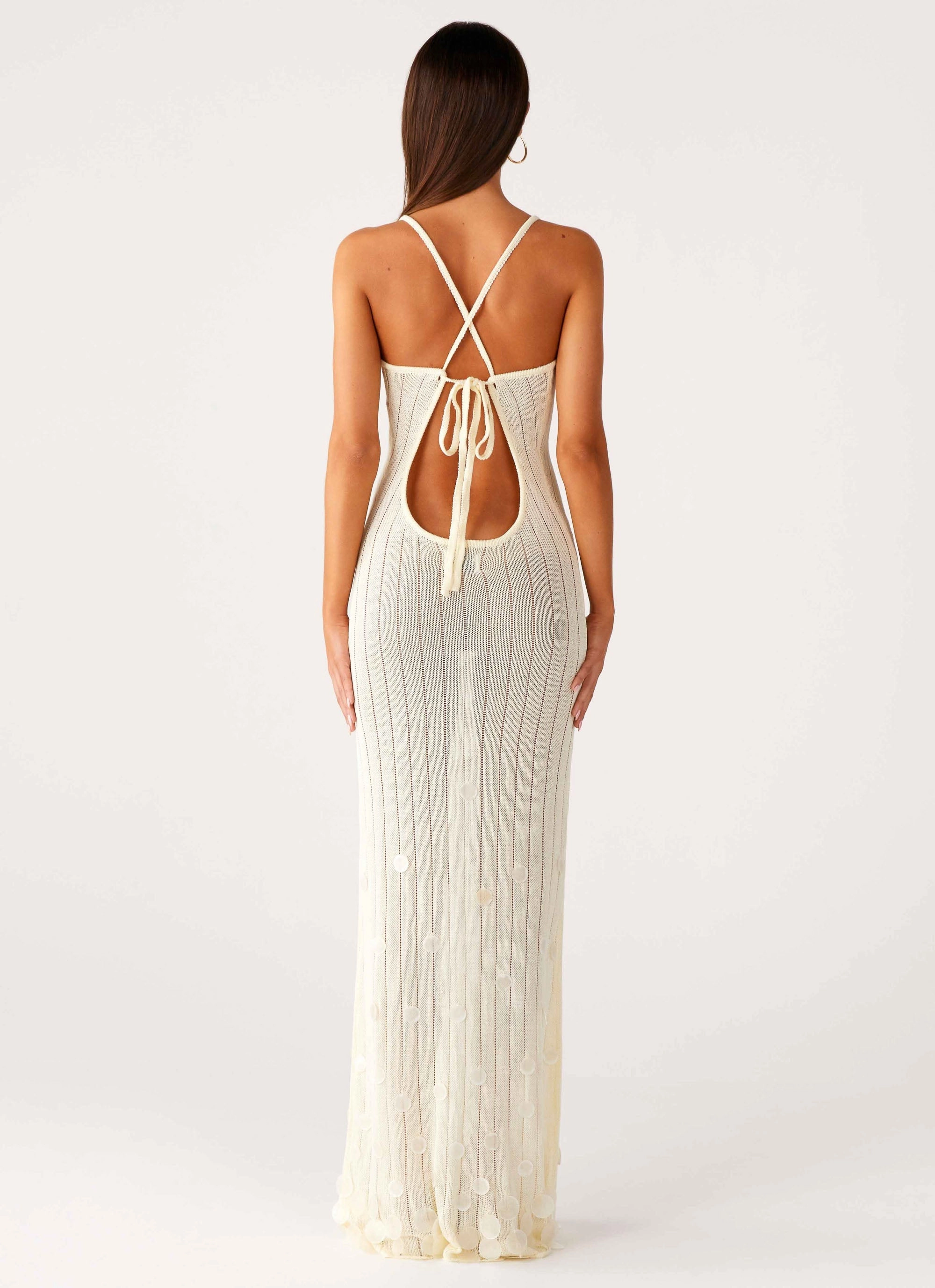 Straight-Cut Comfy and Cozy Siren Song Crochet Maxi Dress - Ivory