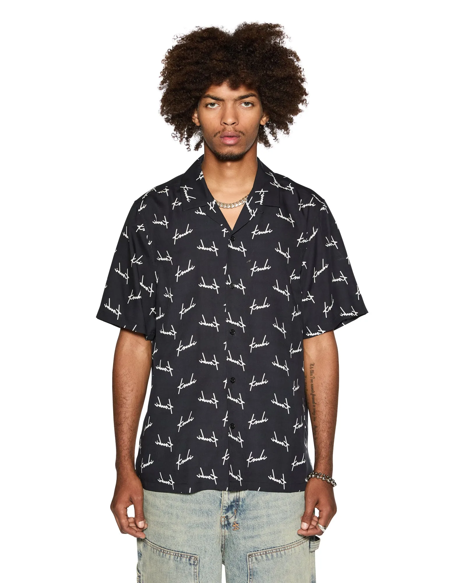 ReflectiveDetails Drop Shoulder SKRIPT RESORT SS SHIRT BLACK Organic Cotton Mix