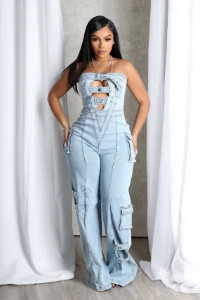 Ayla Washed Denim Cut Out Jumpsuit Low Profile Design