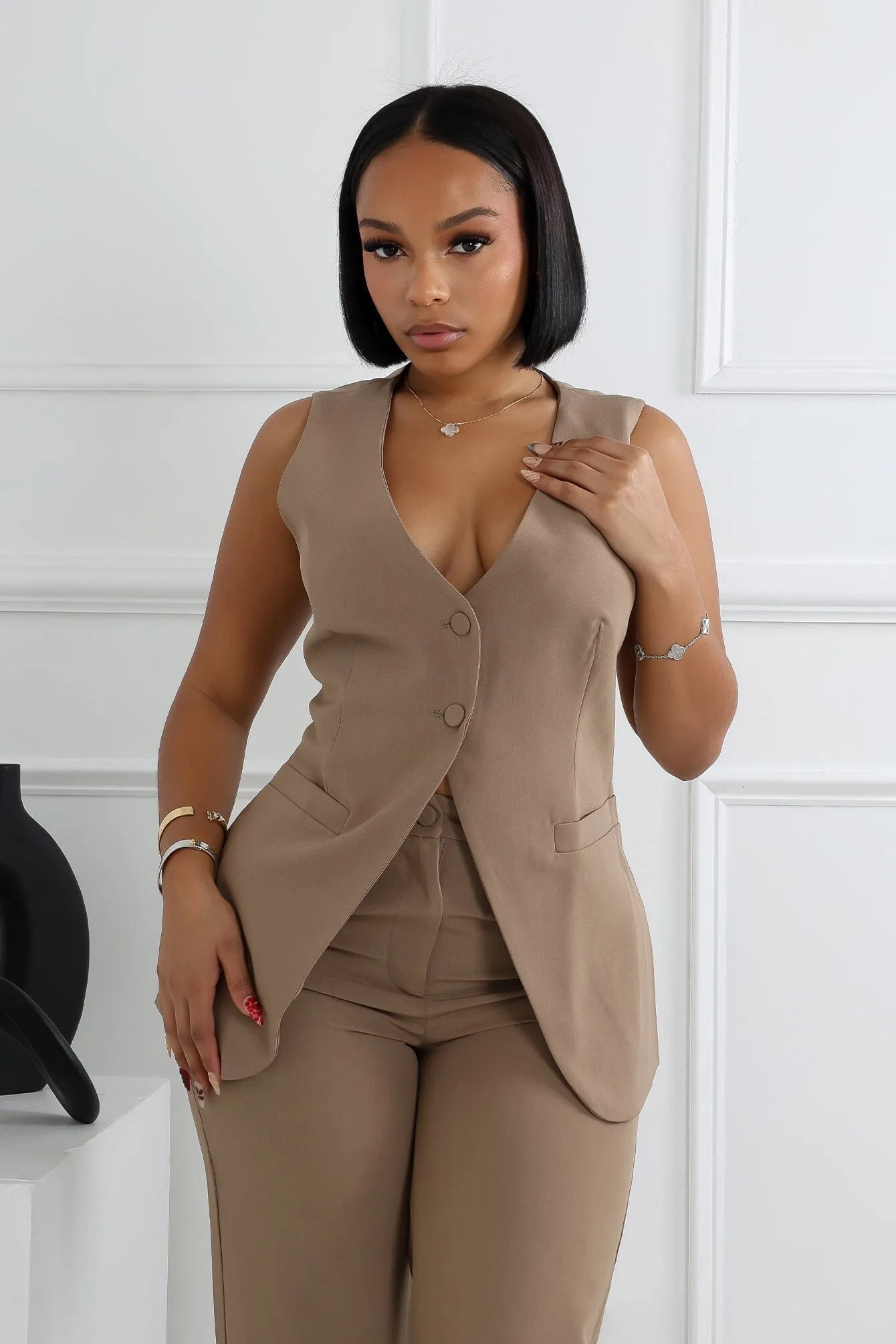 Heather Effect Finish Amilia Woven Tailored Vest Top