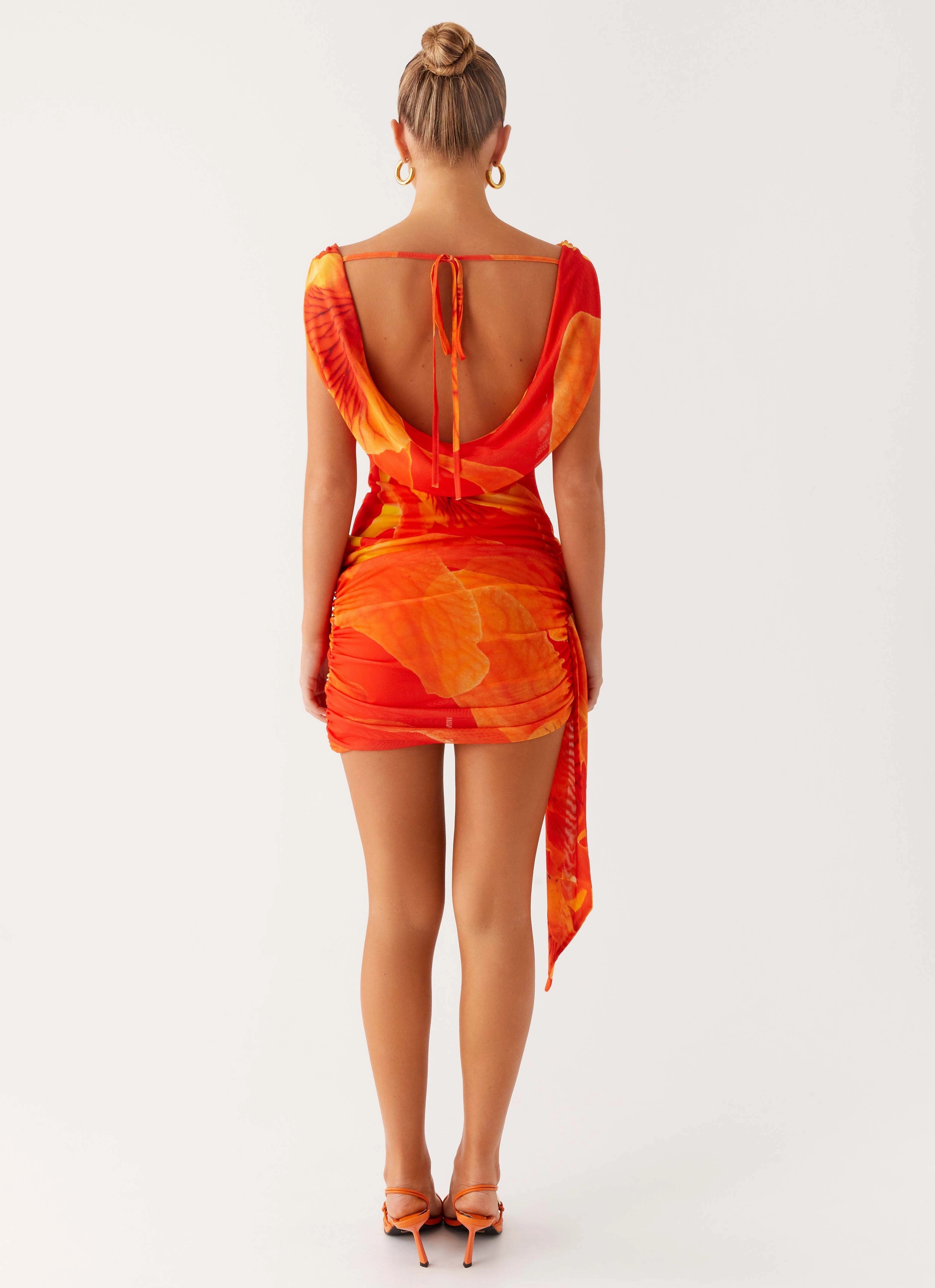 Soft color Artistic Flair Good Fortune Mini Dress - Serene Orange