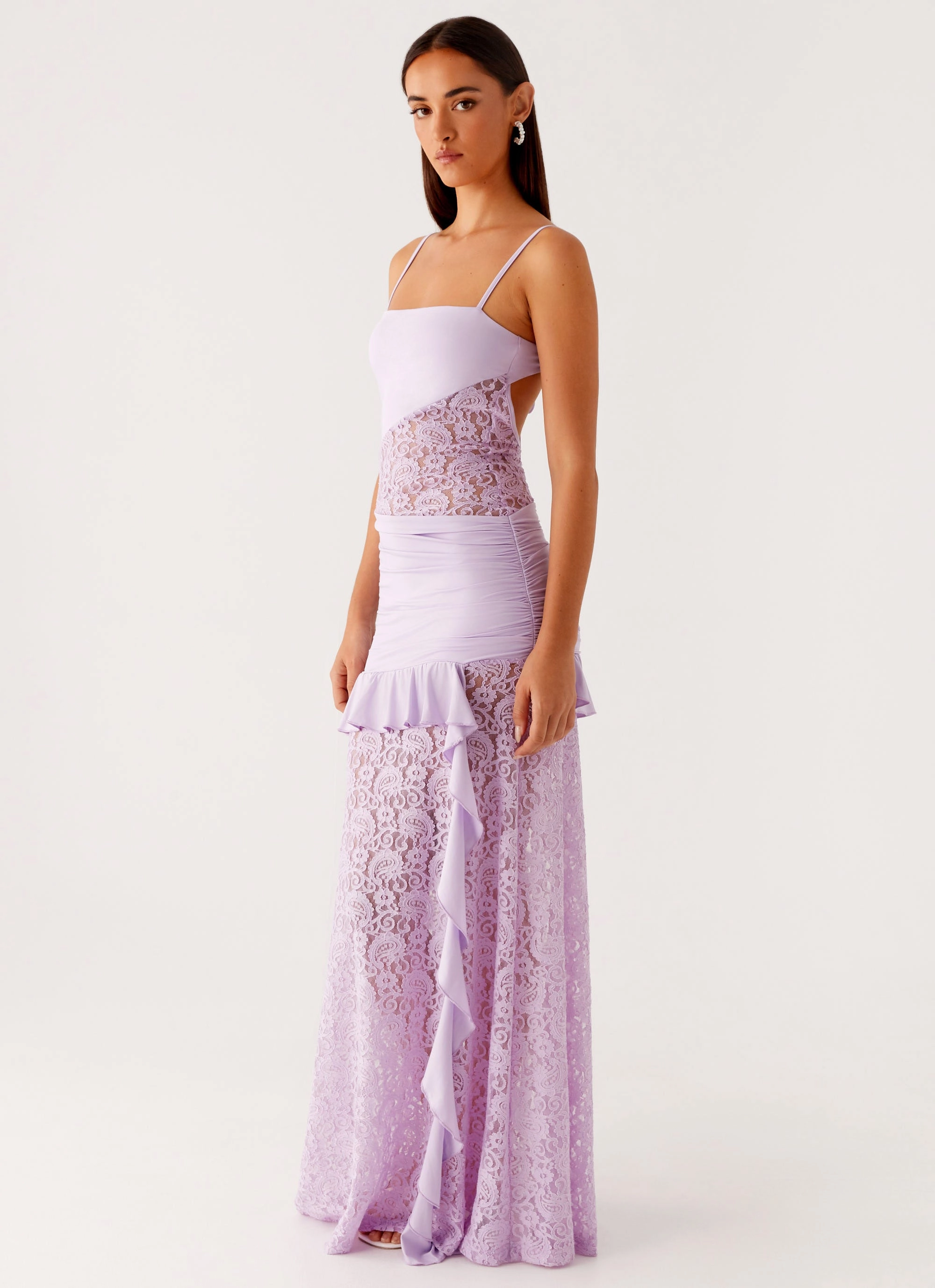 Bare Arm Silky Surface New Romance Maxi Dress - Lilac