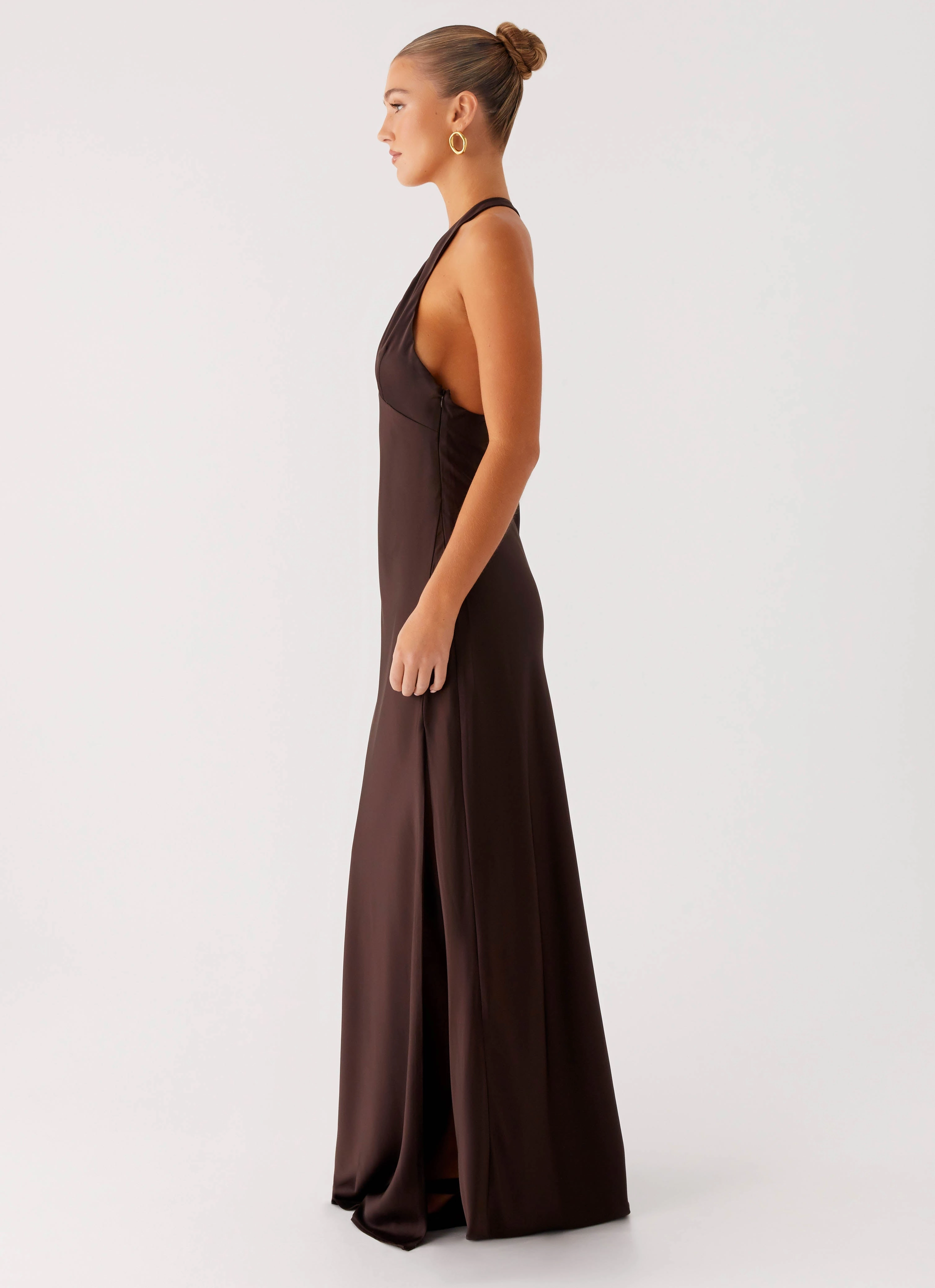 Angie Maxi Dress - Chocolate Satin Layers Holiday Wear