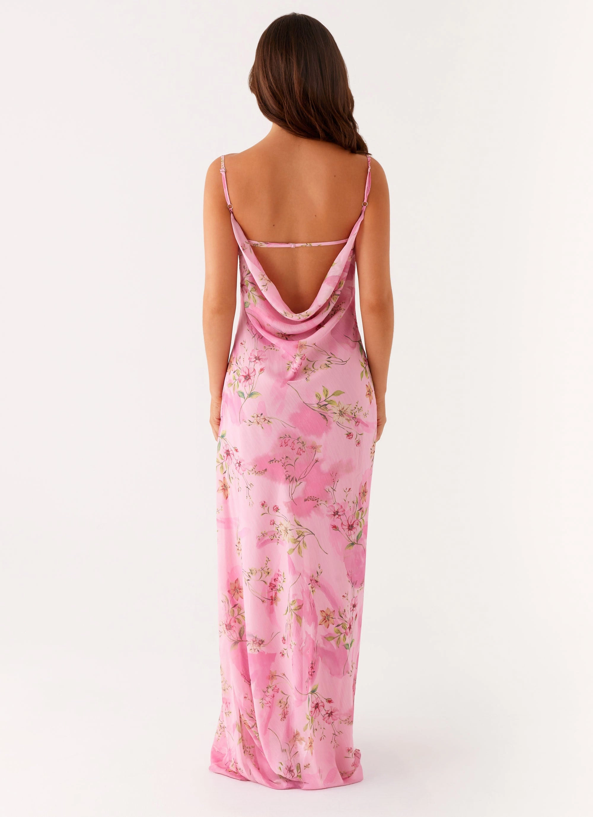 Fluid movement Formal dinner wear Orlando Maxi Dress - Pink Floral Print