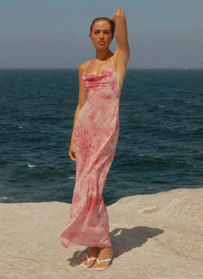 Bright-Hue Tara Maxi Dress - Pink Print