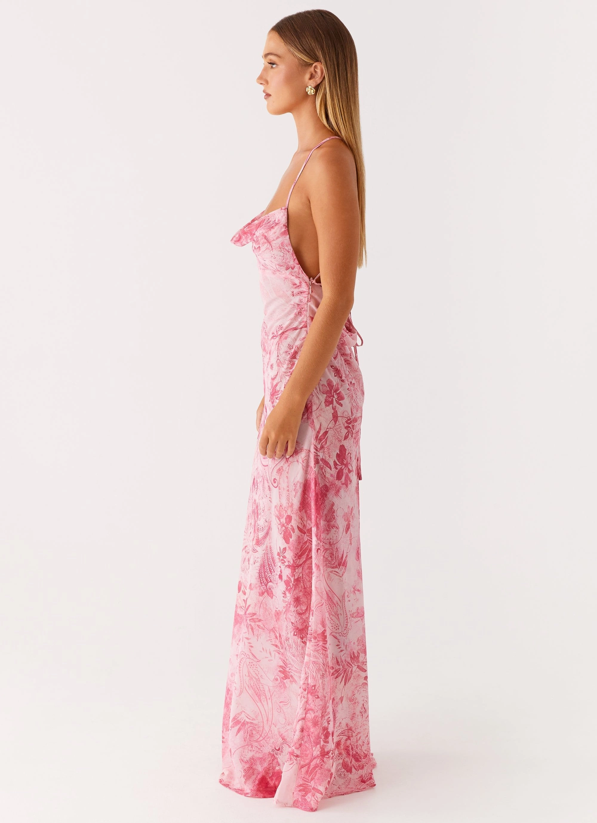 Tara Maxi Dress - Pink Print Joyful Look Pure Shape
