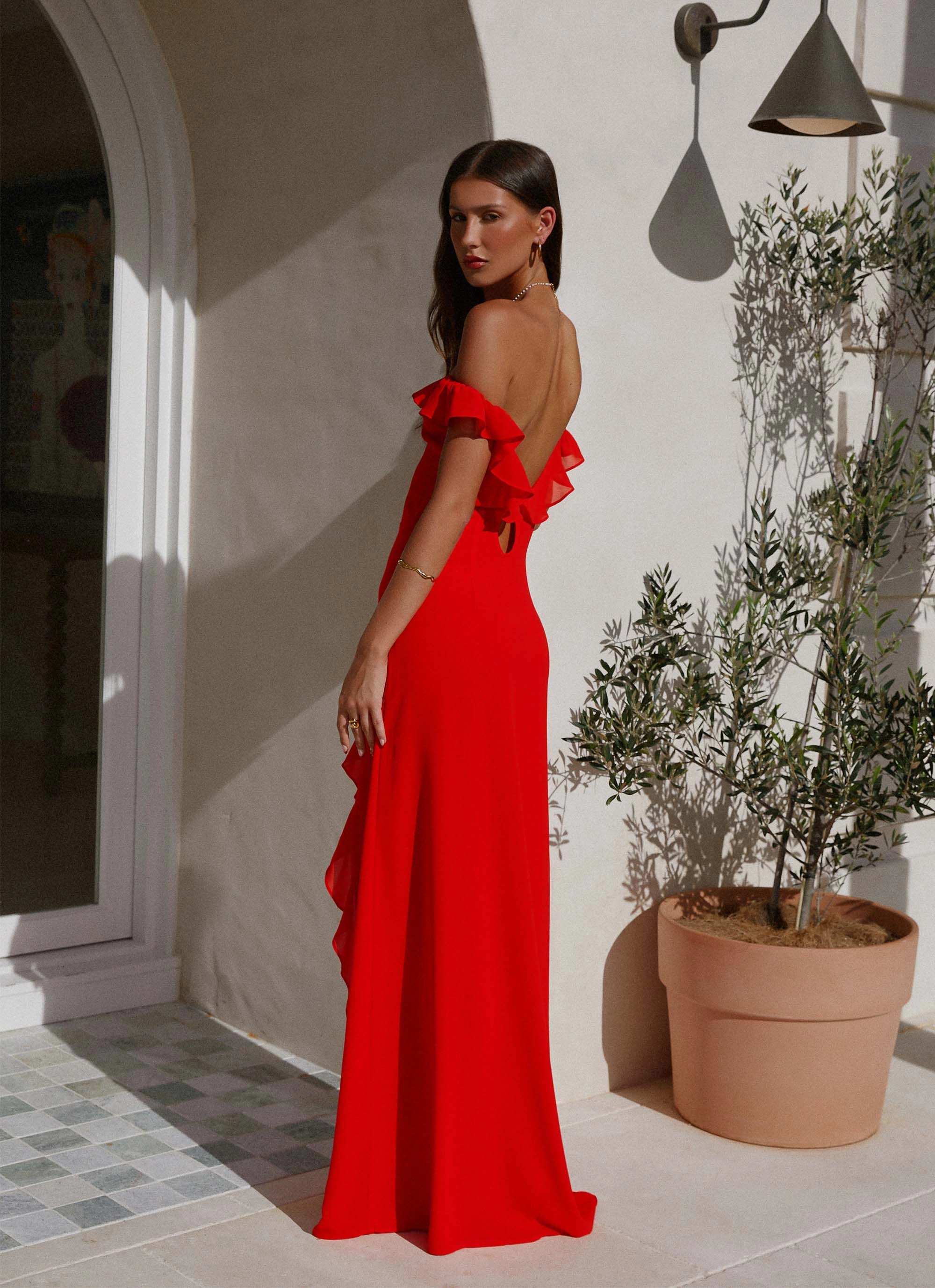 Braxton Maxi Dress - Red summer look Feminine off-the-shoulder gown