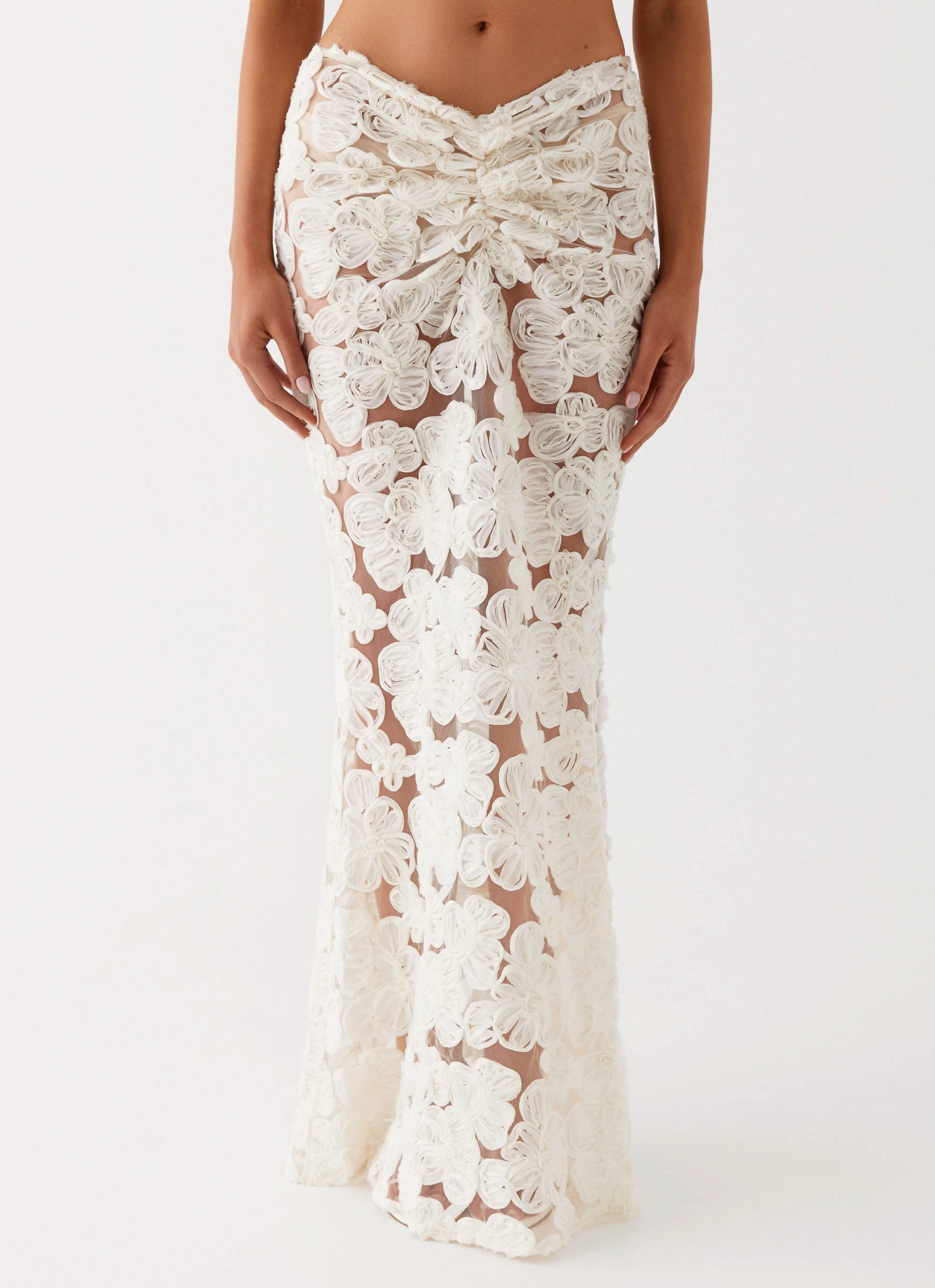 Fiorella Floret Maxi Skirt - Ivory Design Detail