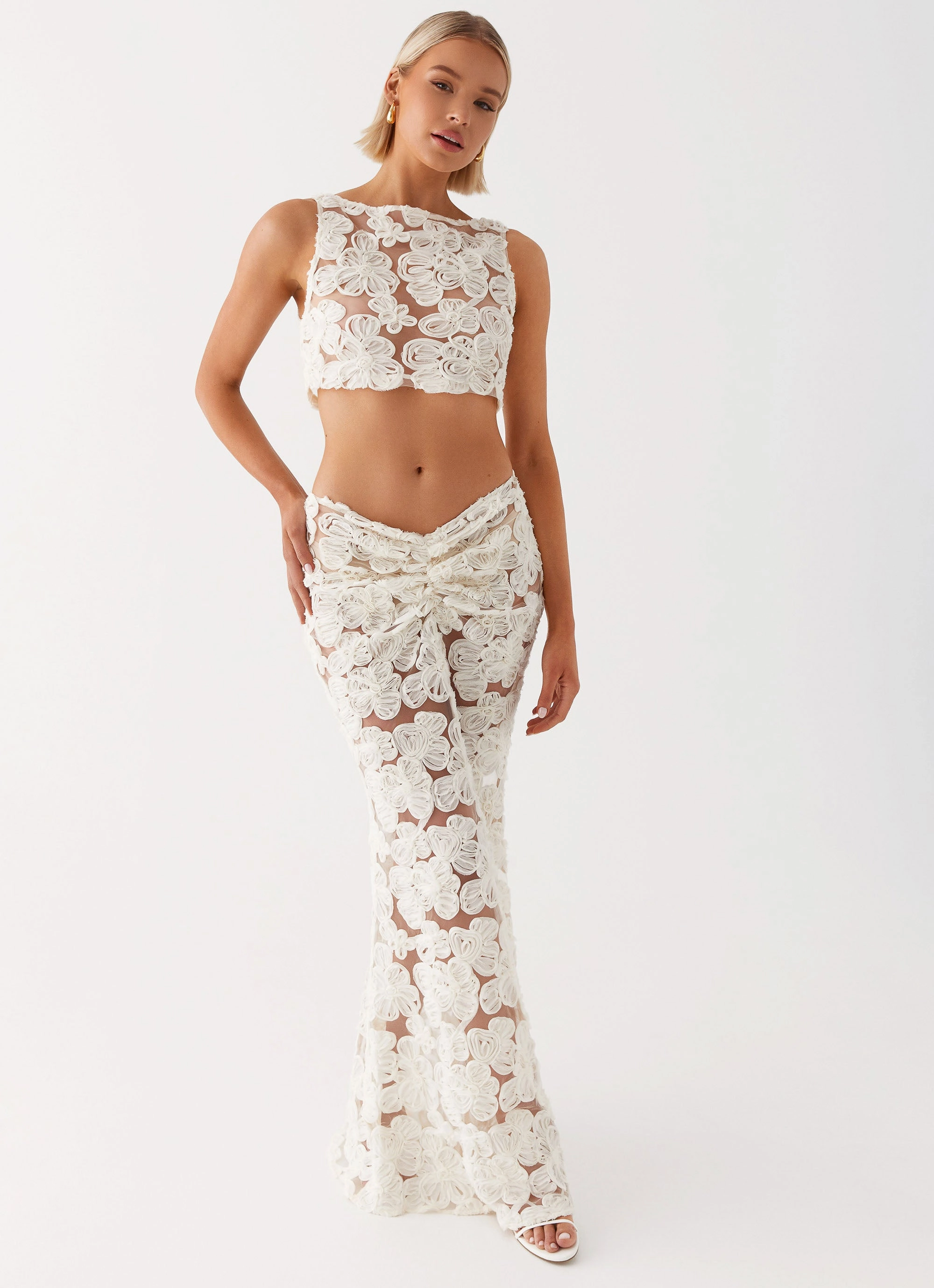 Fiorella Floret Maxi Skirt - Ivory Tonal Layering