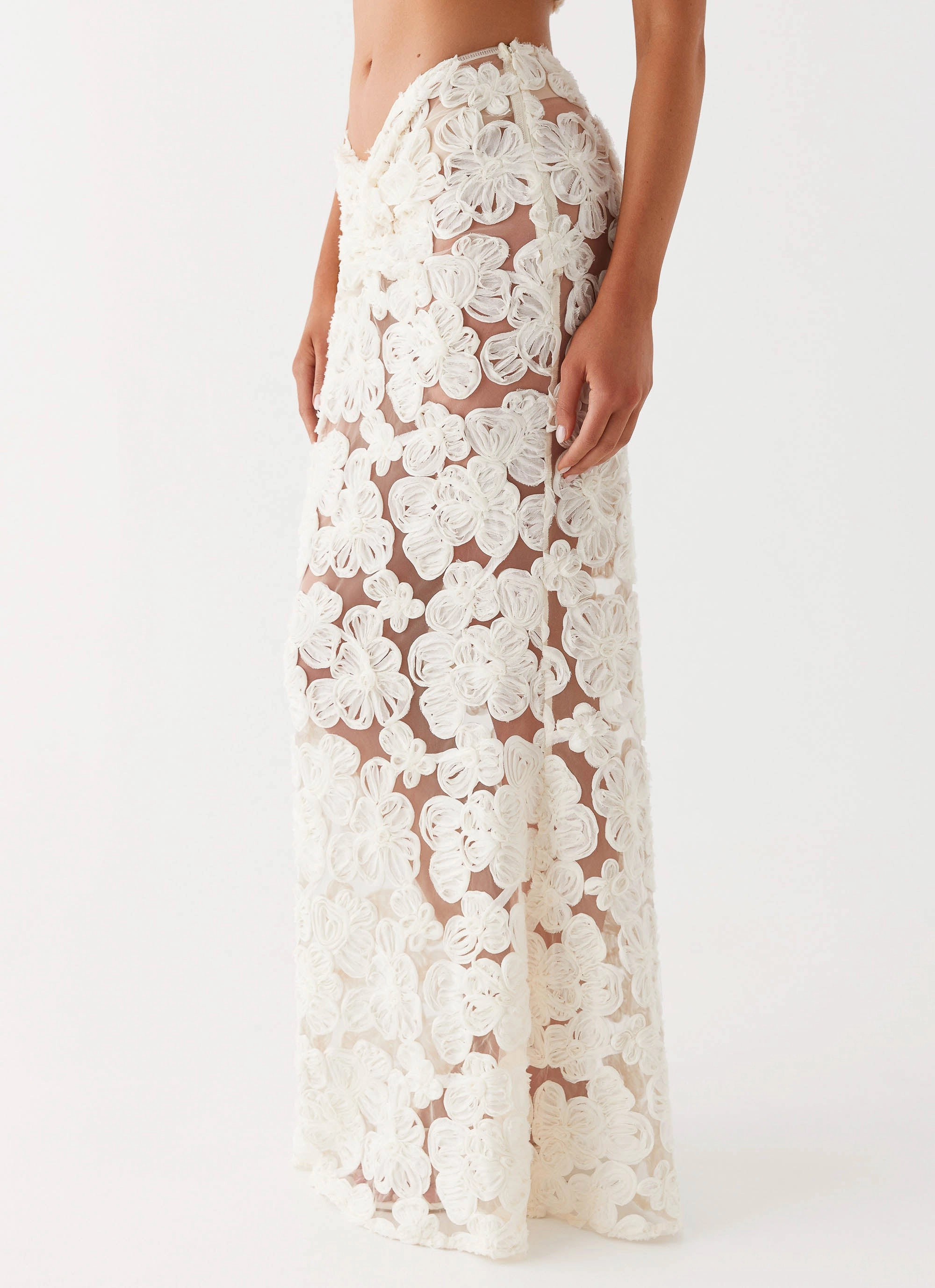 Fiorella Floret Maxi Skirt - Ivory button detail Daily Favorite