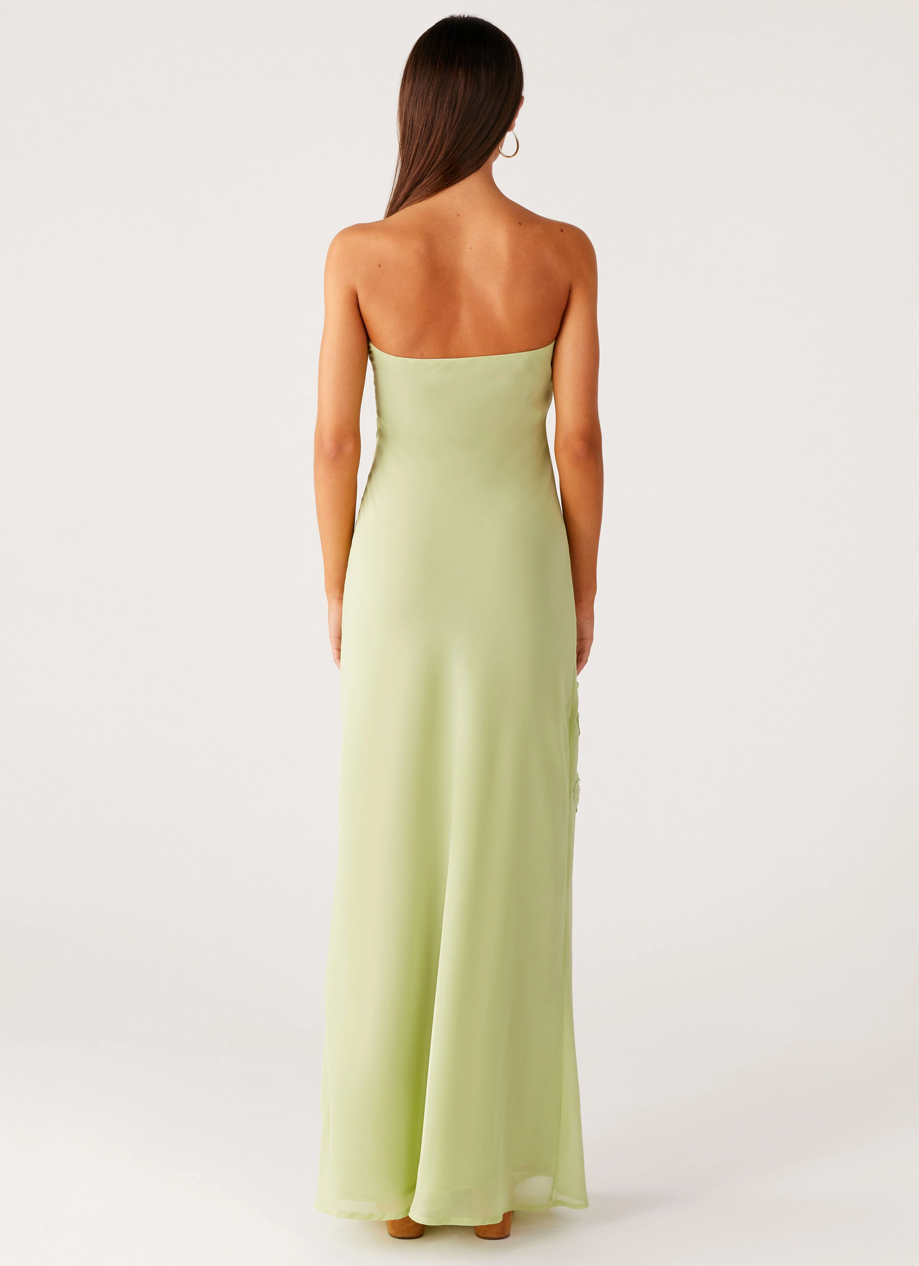 Flexible Comfort Street Casual Sassafras Beaded Flower Strapless Maxi Dress - Lime