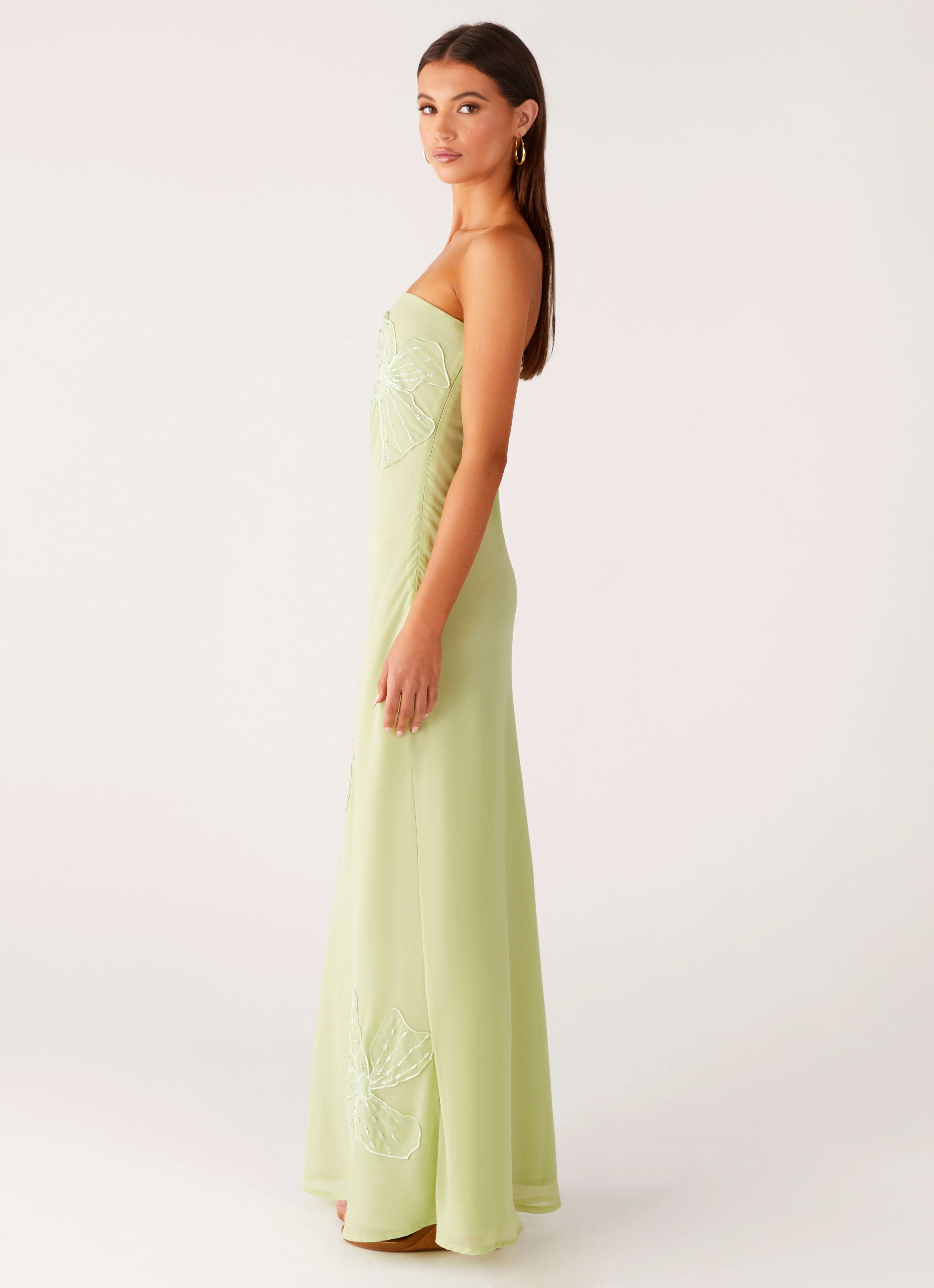 Sassafras Beaded Flower Strapless Maxi Dress - Lime hypoallergenic