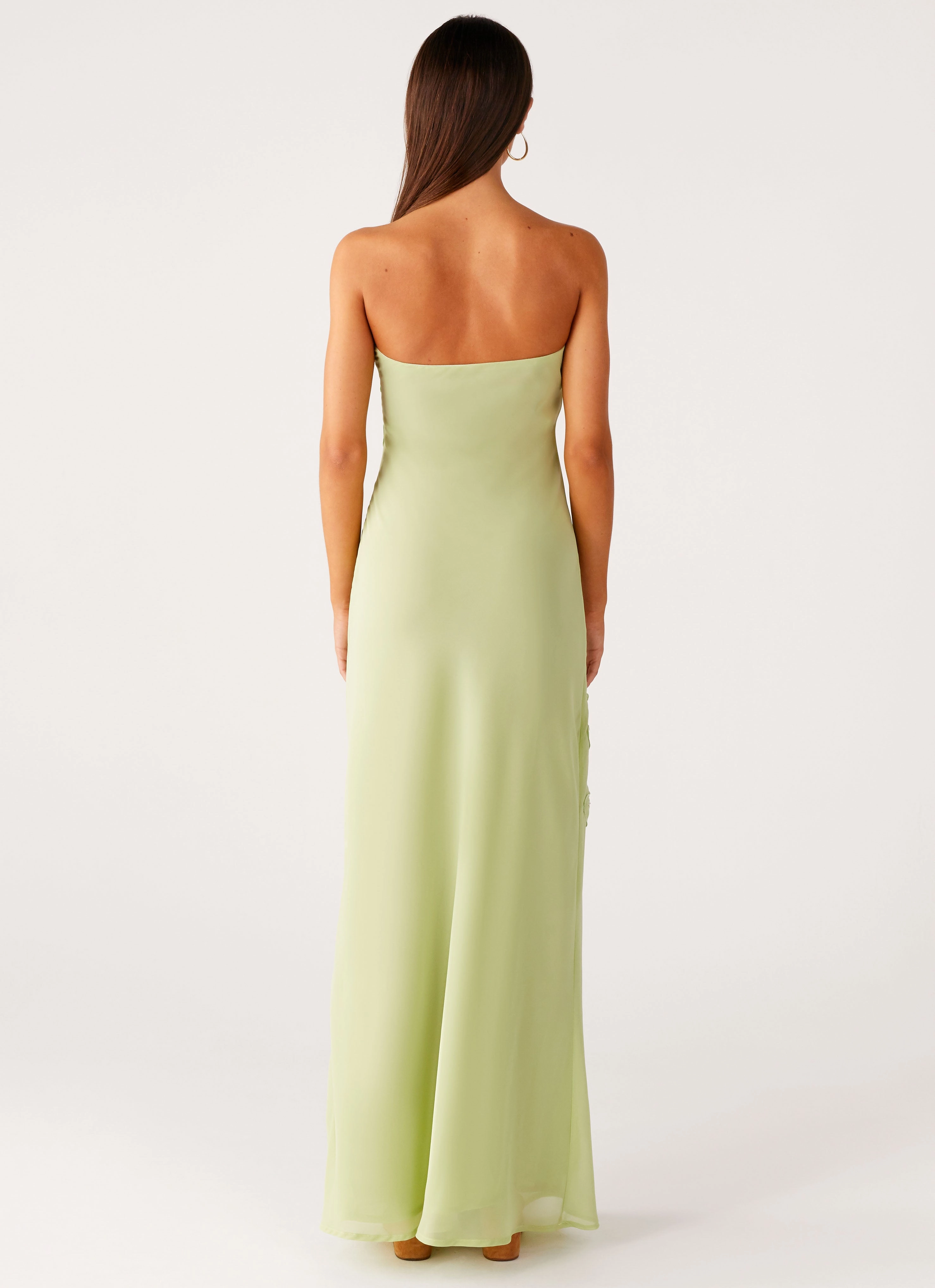Sassafras Beaded Flower Strapless Maxi Dress - Lime Soft and Smooth