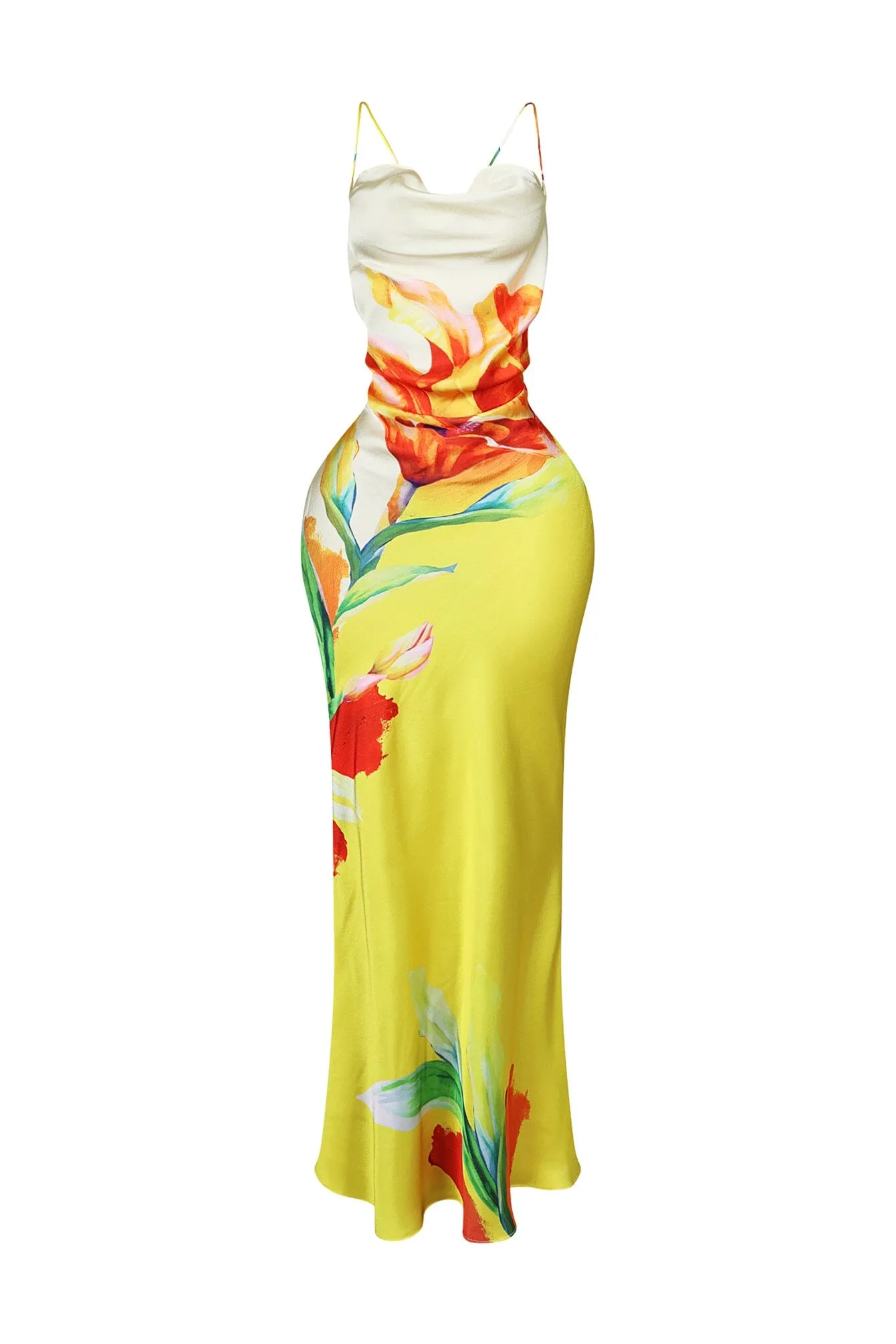 Fluid Bias Cut Satin Tank Maxi Dress Natural Style Silk Shine