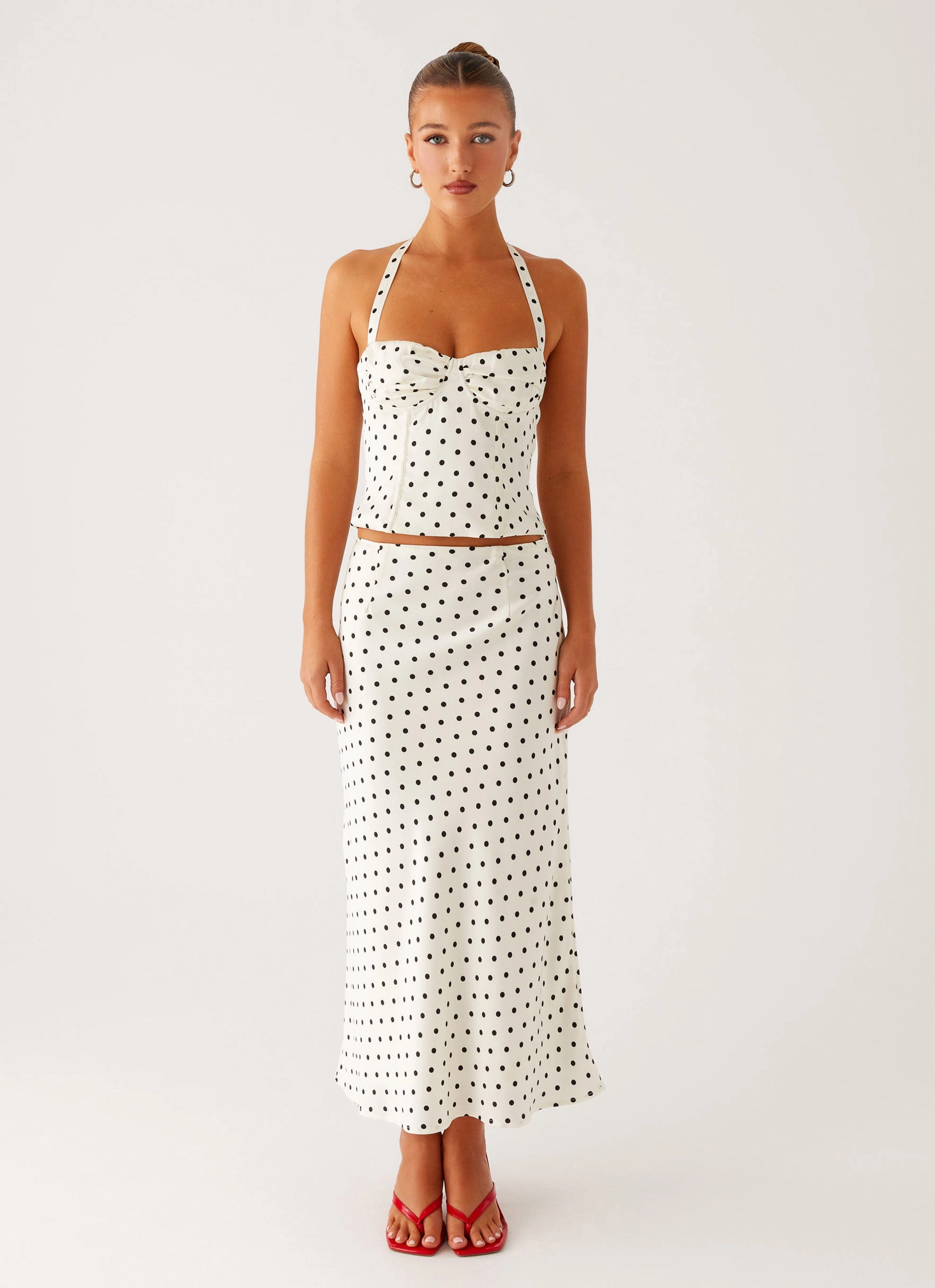 Breanne Midi Skirt - White Polka Dot Casual Style Cozy Movement