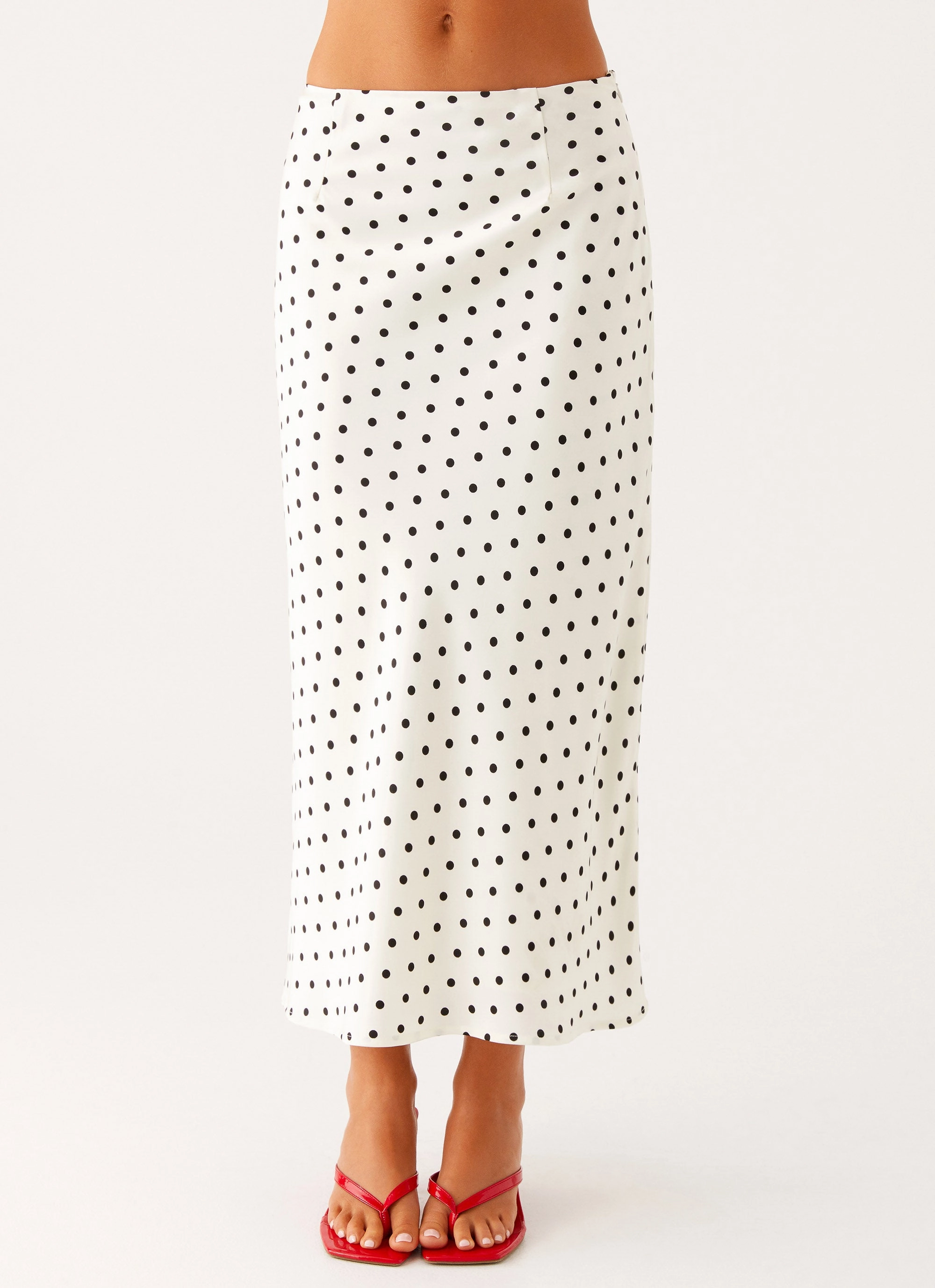 Breezy Flow Breanne Midi Skirt - White Polka Dot