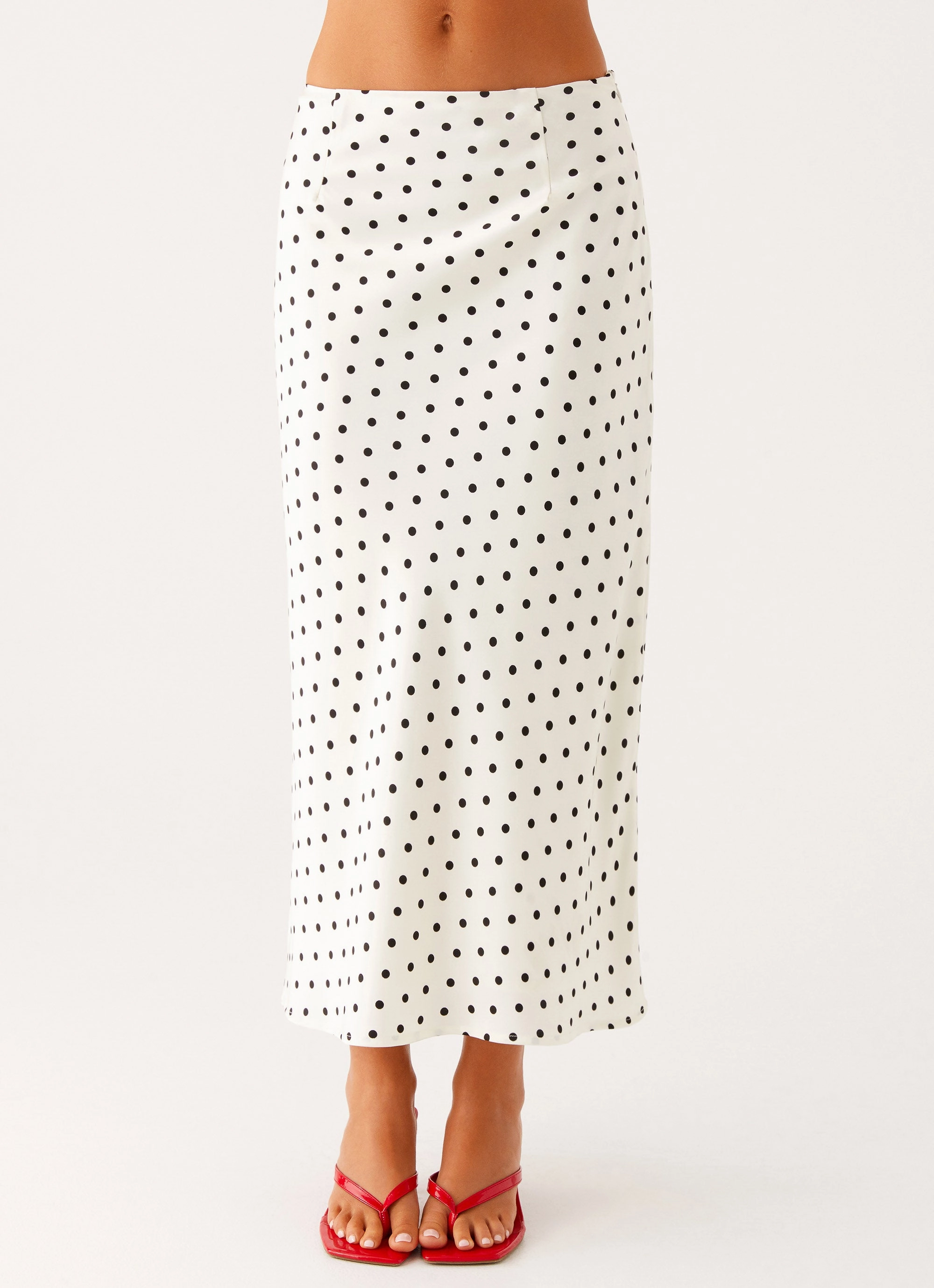 Flow Look Breanne Midi Skirt - White Polka Dot