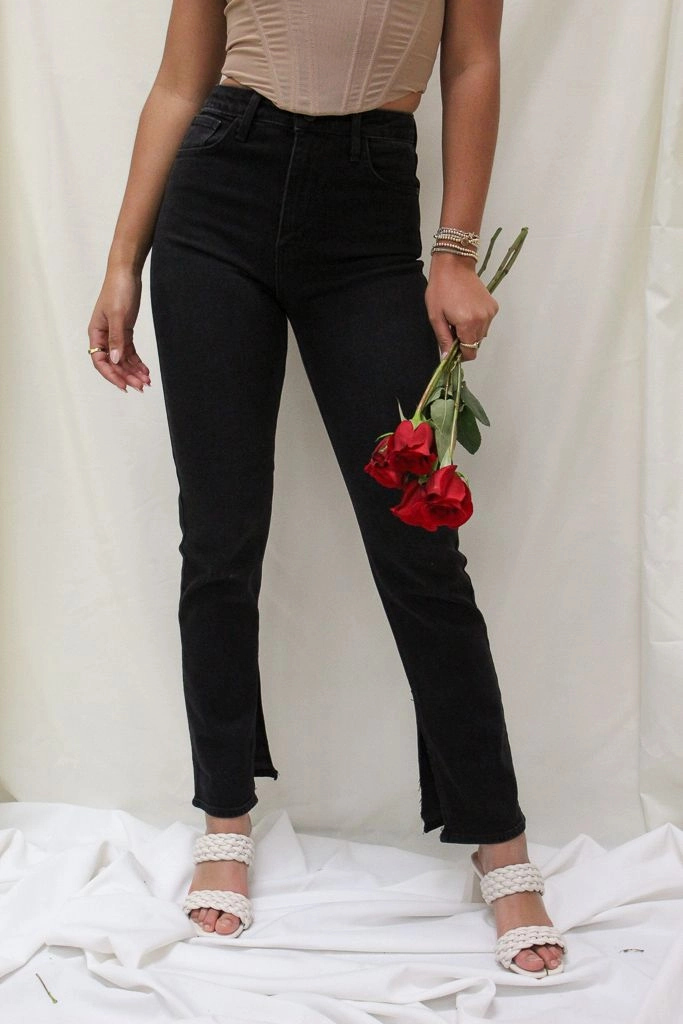Slim Straight Slit Jeans - Black Neat Look