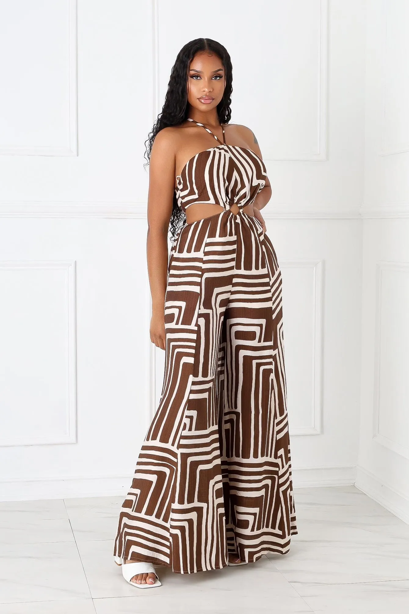 Toledo Halter Cut Out Jumpsuit Low Profile Fasteners Dynamic Motion