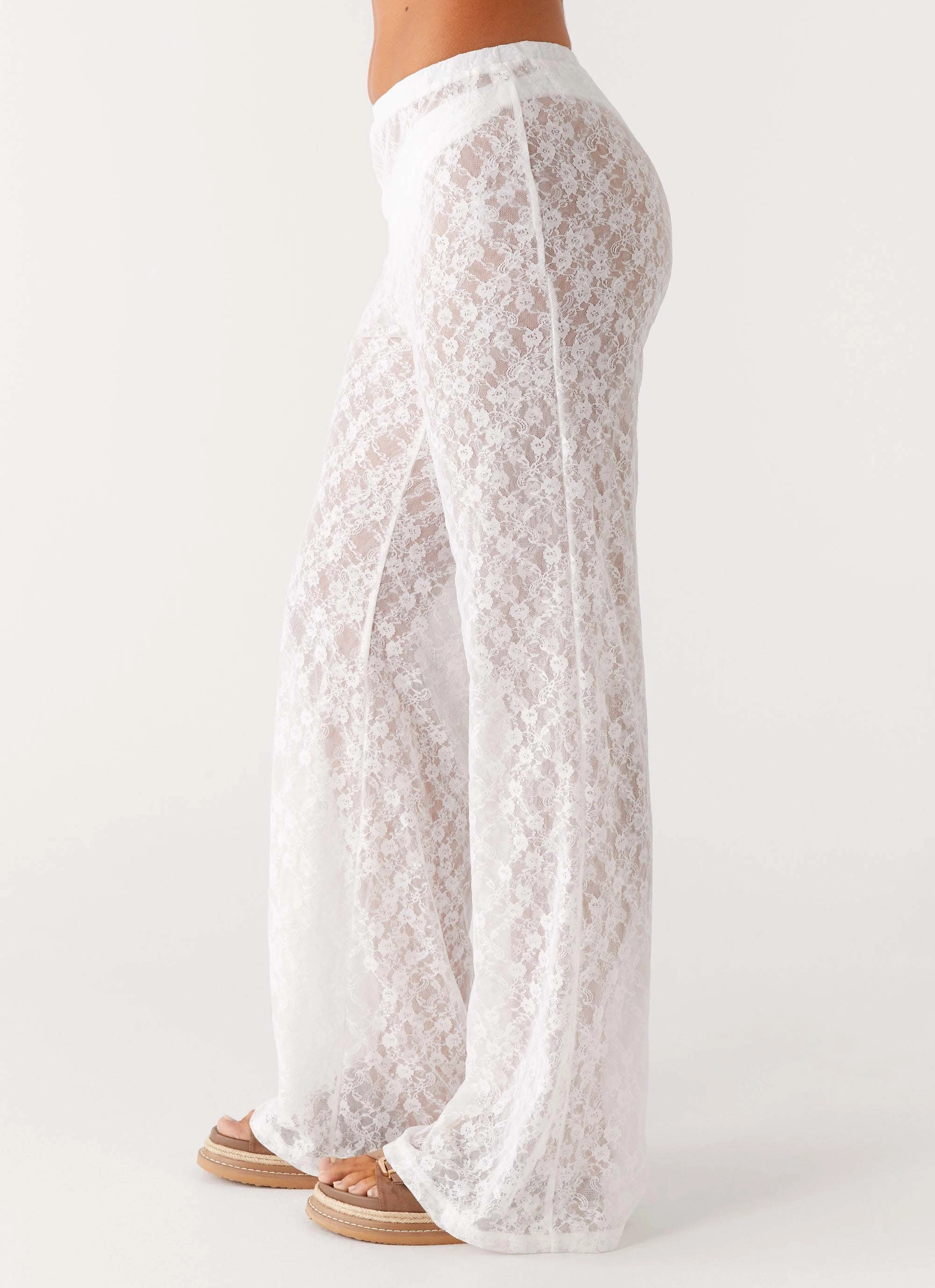 Classic Design WrinkleResistantMaterial Matcha Lace Pants - White