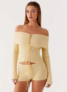 Muted Muse Knit Long Sleeve Top - Yellow Summer Style MultiPanelConstruction