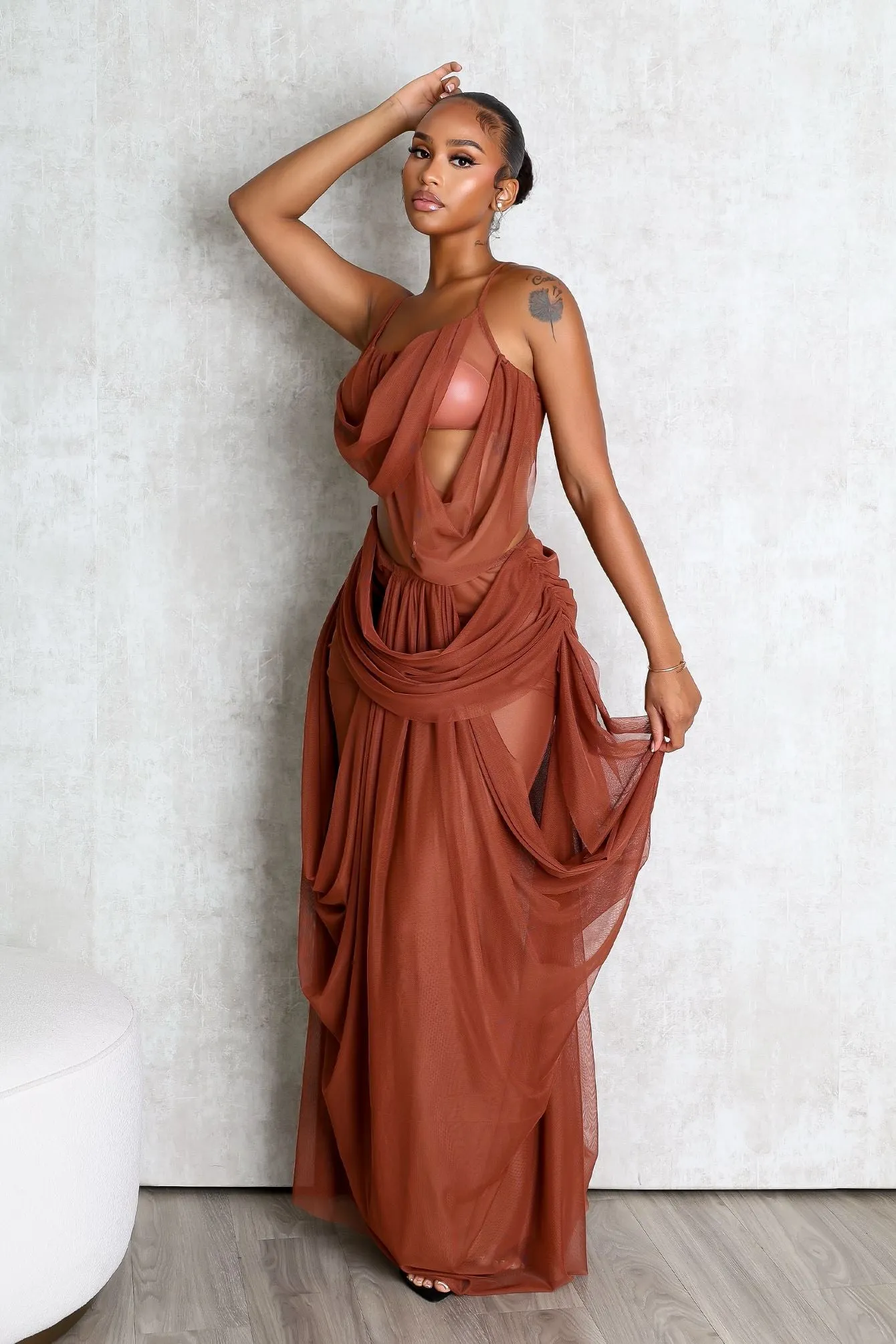 Adjustable-Length Form Fit Vespera Mesh Tank Maxi Dress