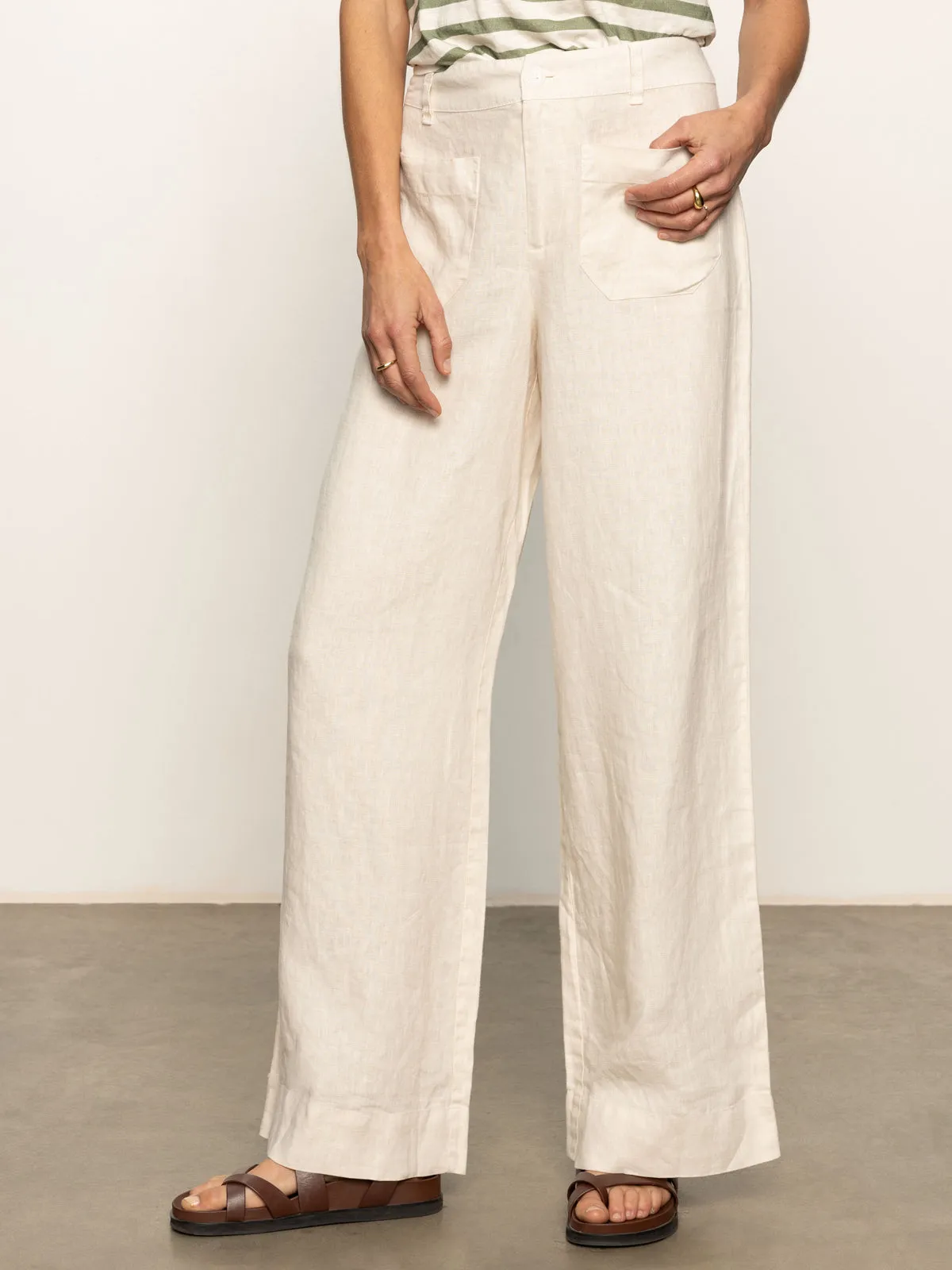 Timeless Look Breathable activewear The Linen Marine Wide Leg Semi-High Rise Pant Birch