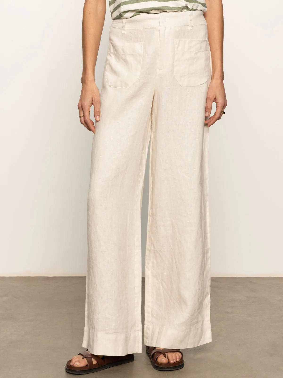 Core Flex The Linen Marine Wide Leg Semi-High Rise Pant Birch