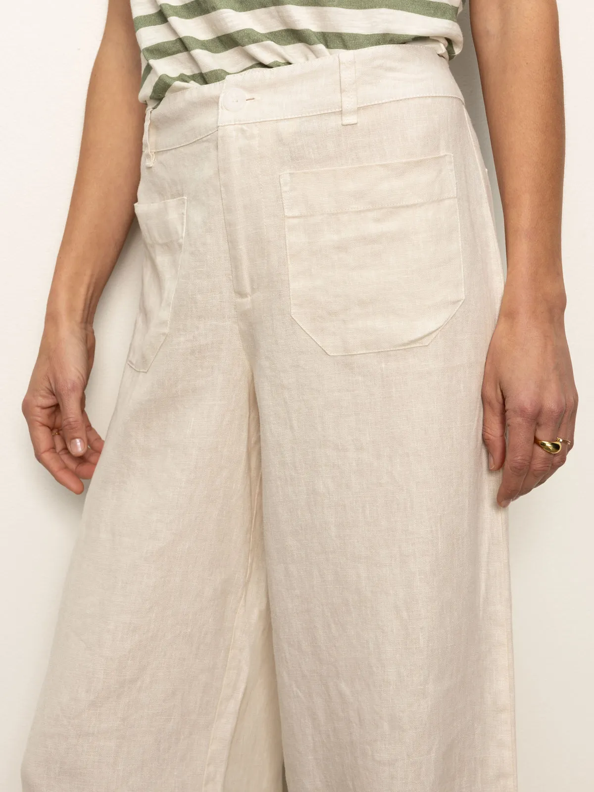 The Linen Marine Wide Leg Semi-High Rise Pant Birch LightweightComfort Comfort waistband