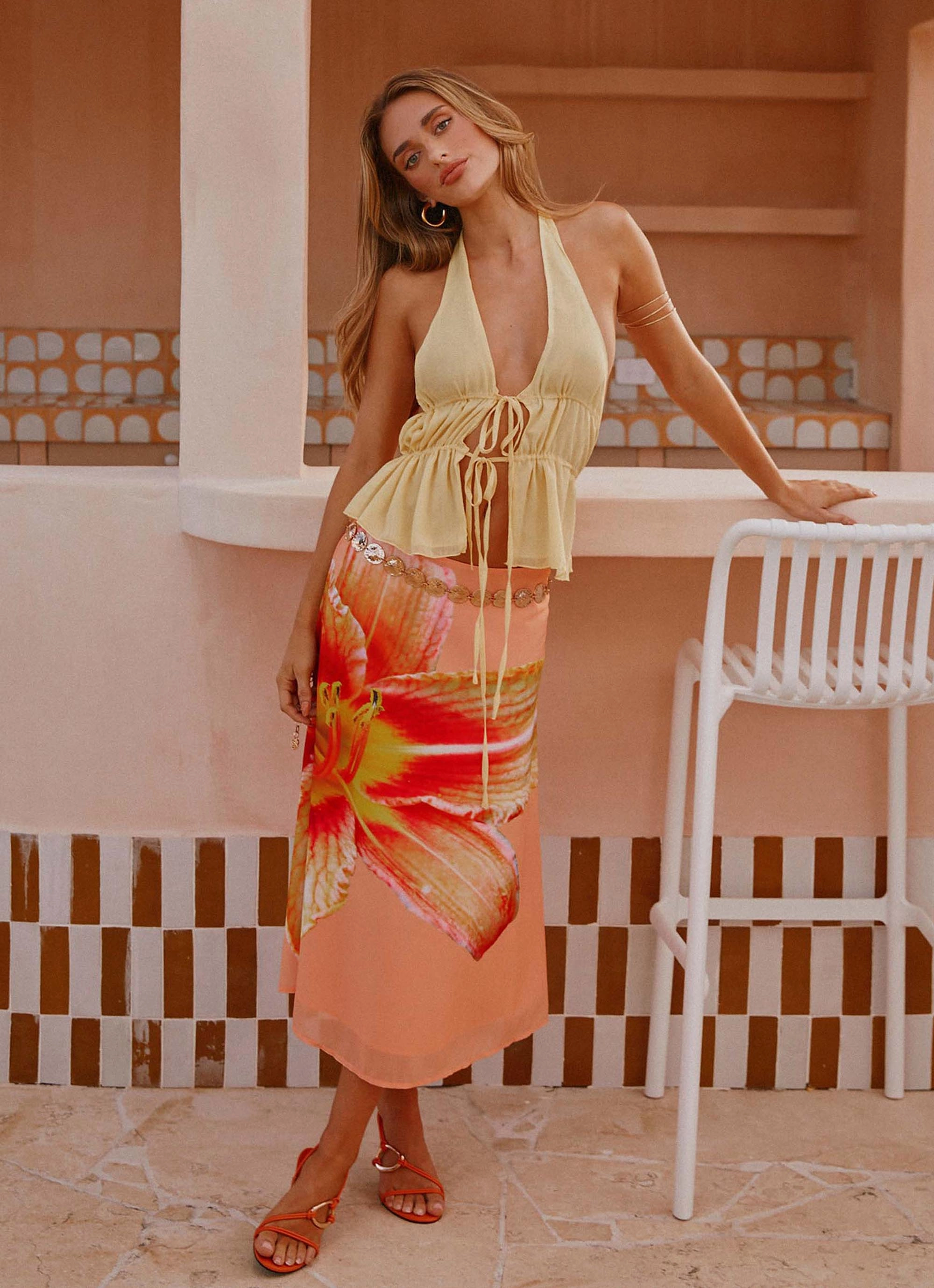 Summertime Midi Skirt - Orange Floral Wardrobe Basics