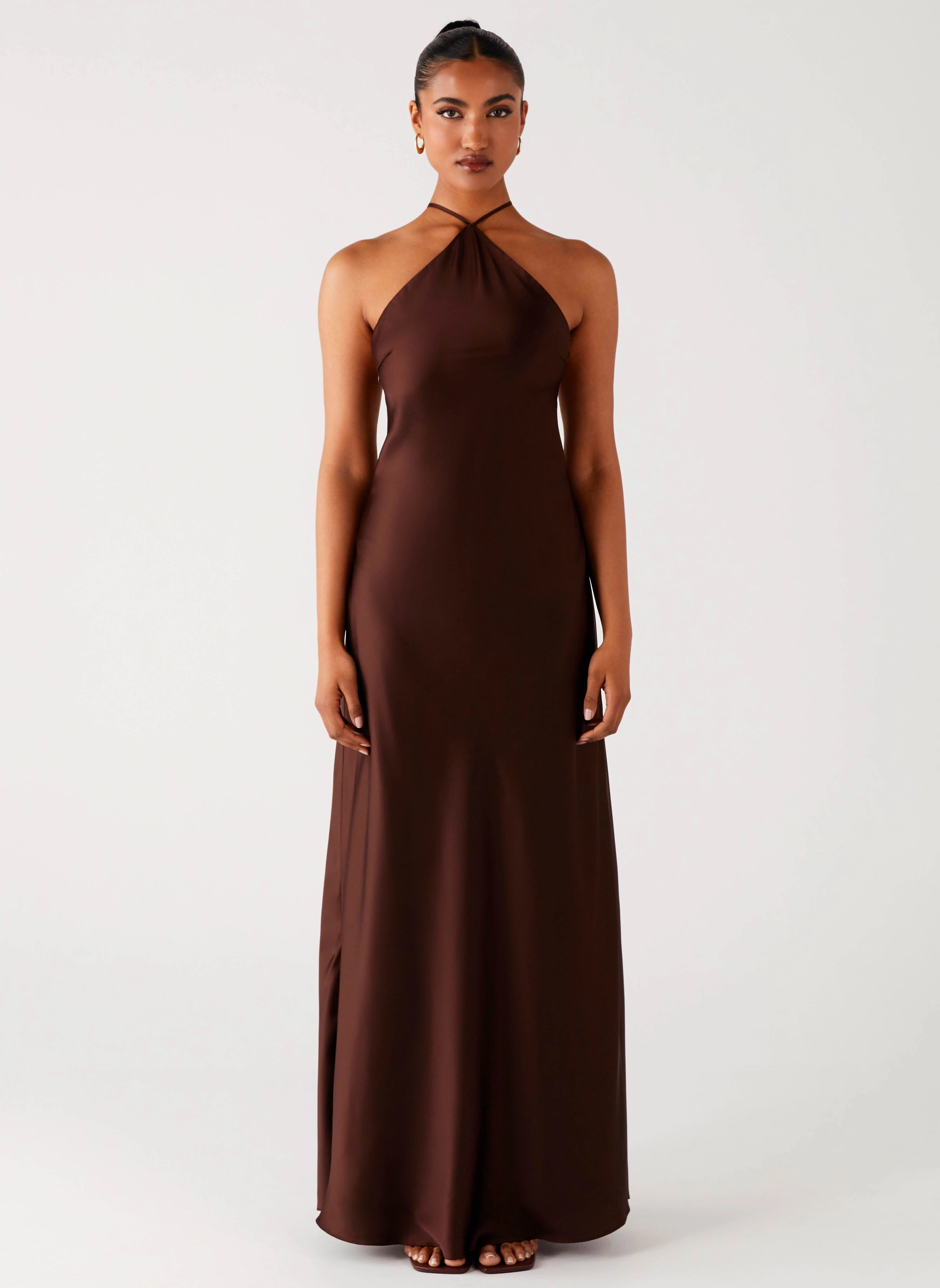 Feminine Charm Gender Inclusive Tulama Maxi Dress - Chocolate