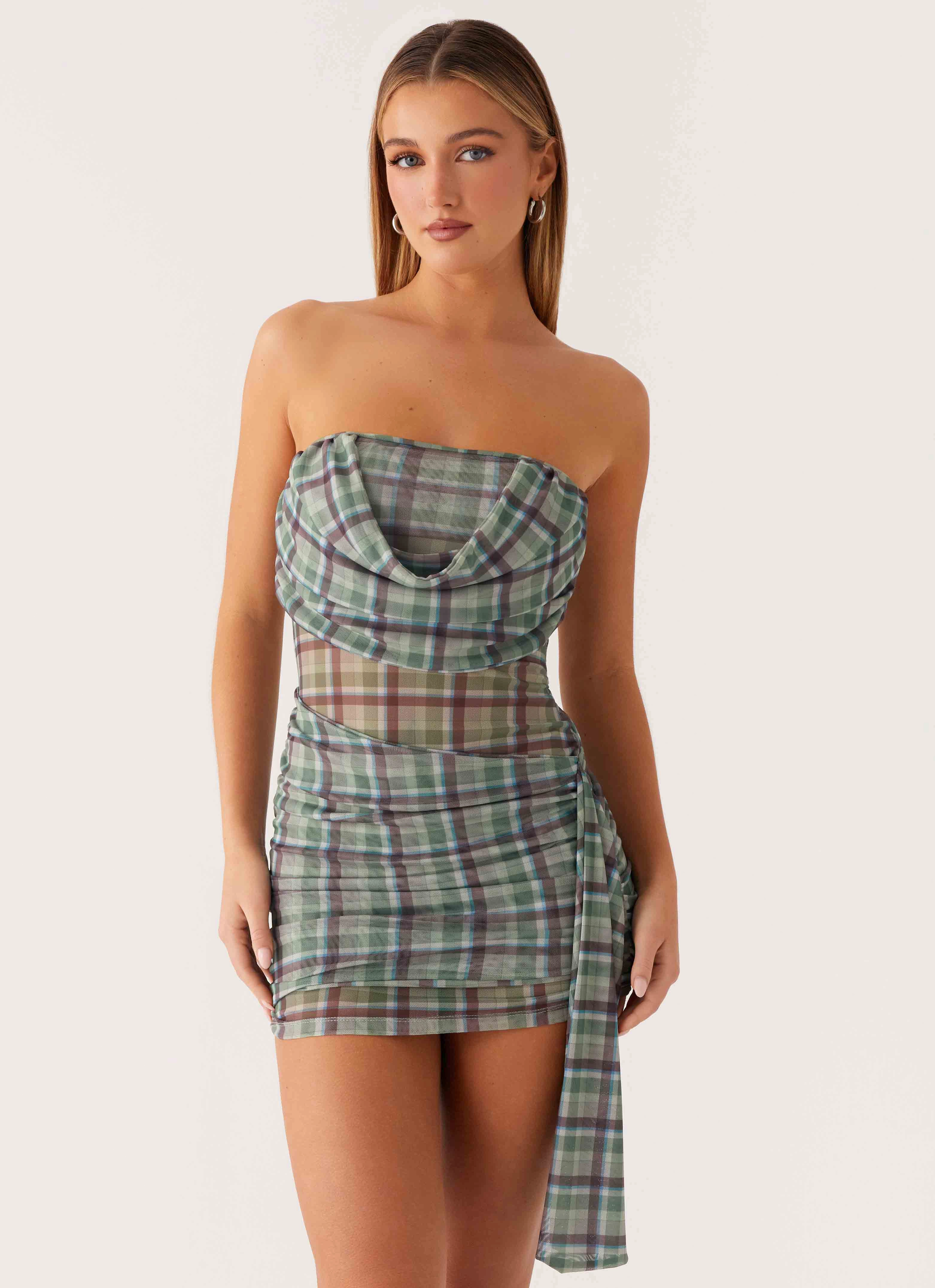 Seren Mini Dress - Cedar Check premium fabric Chill Feel