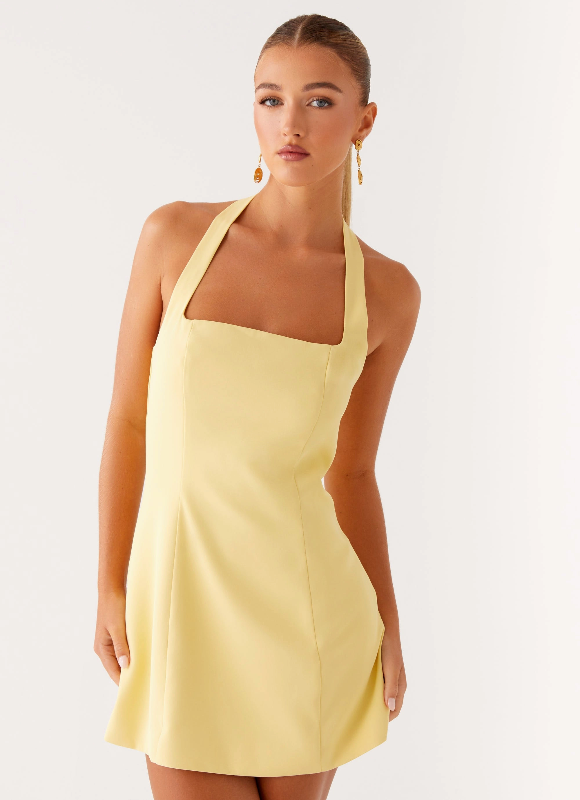 Light Aesthetic Lightweight Layer Remi Halter Mini Dress - Yellow