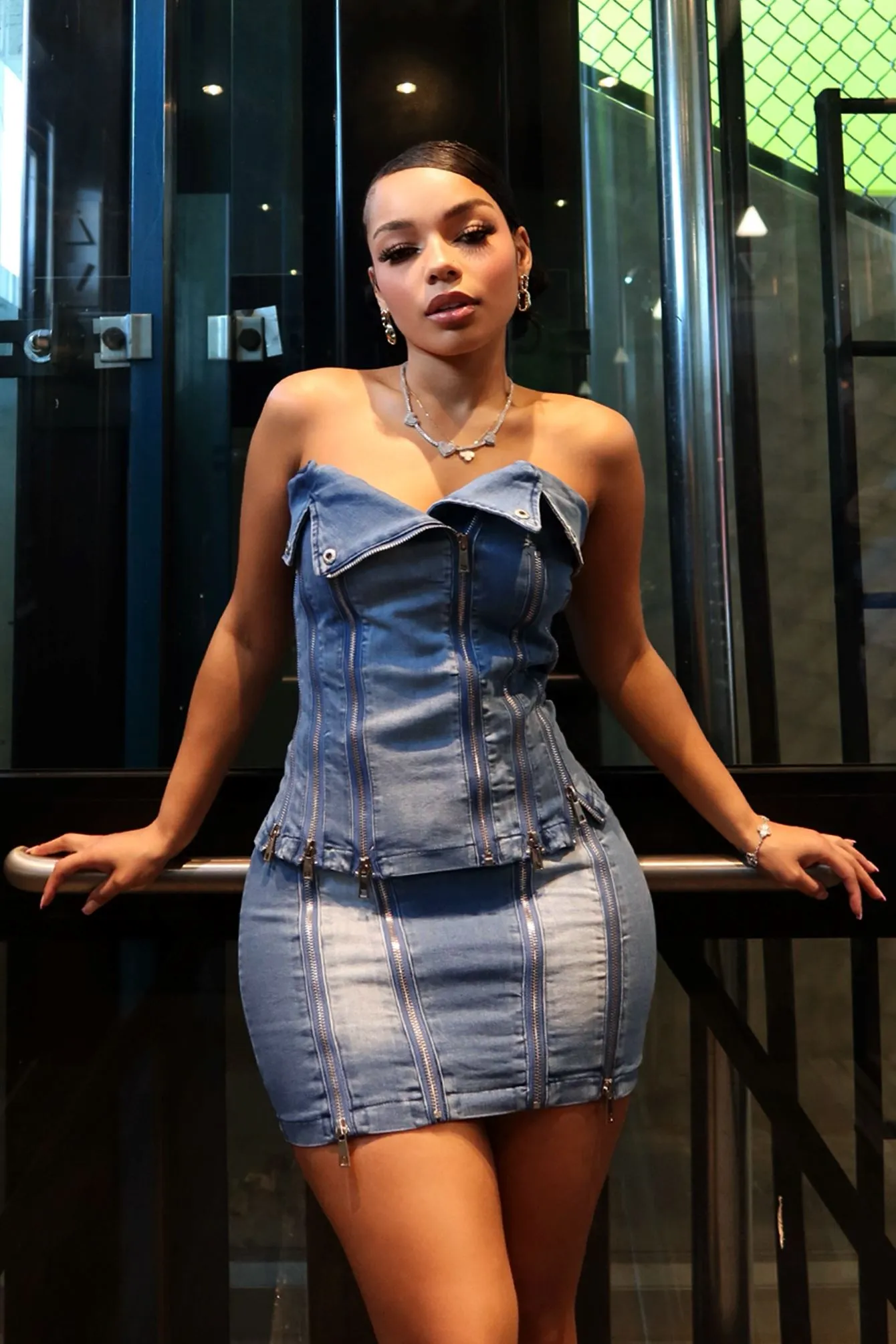 Soft and Light Keep Busy Multi Zipper Corset Top & Skirt SET