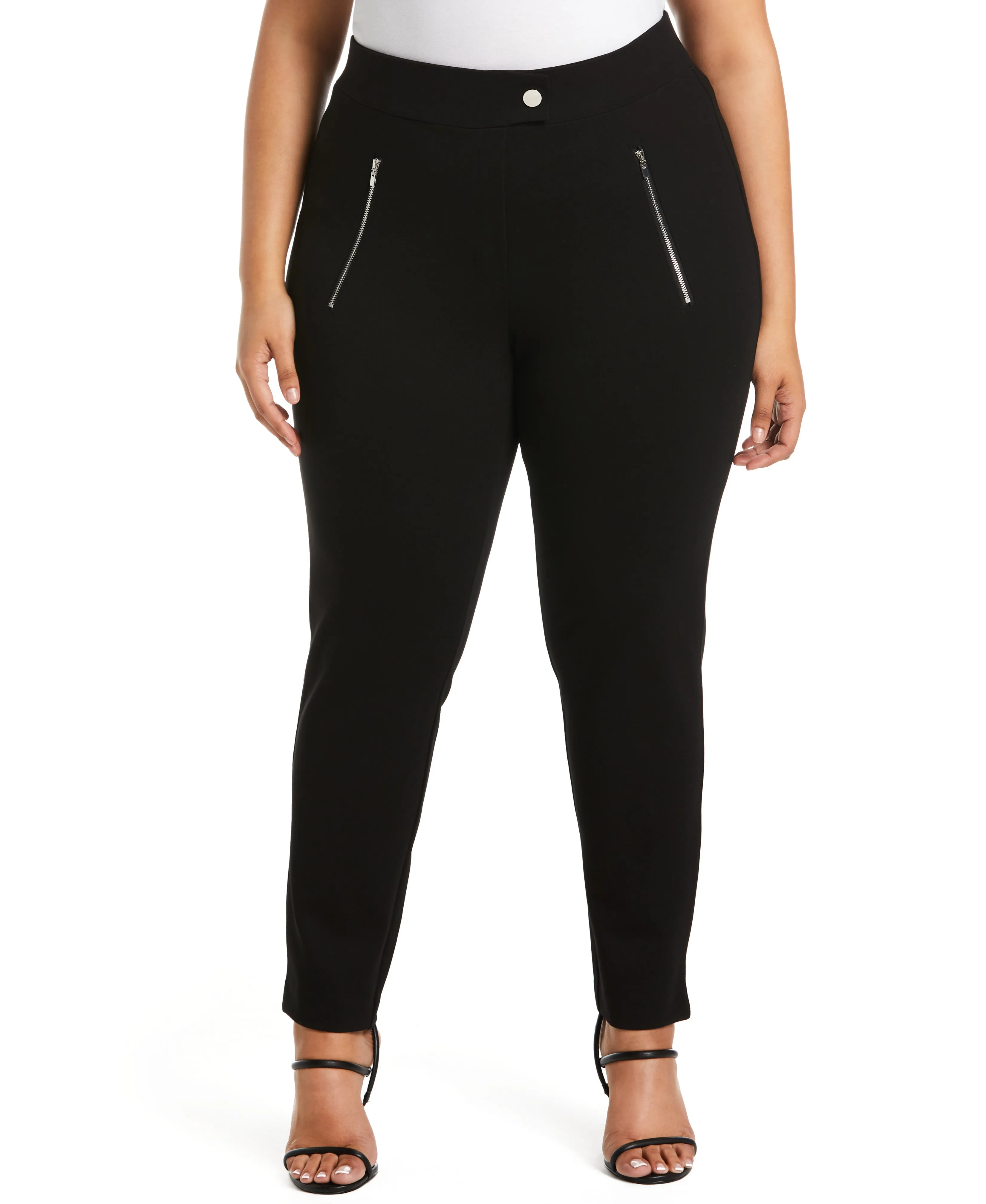 Plus Size Classic Fit Pull-On Ankle Pant with Zipper Detail Layering Essential Reversible design