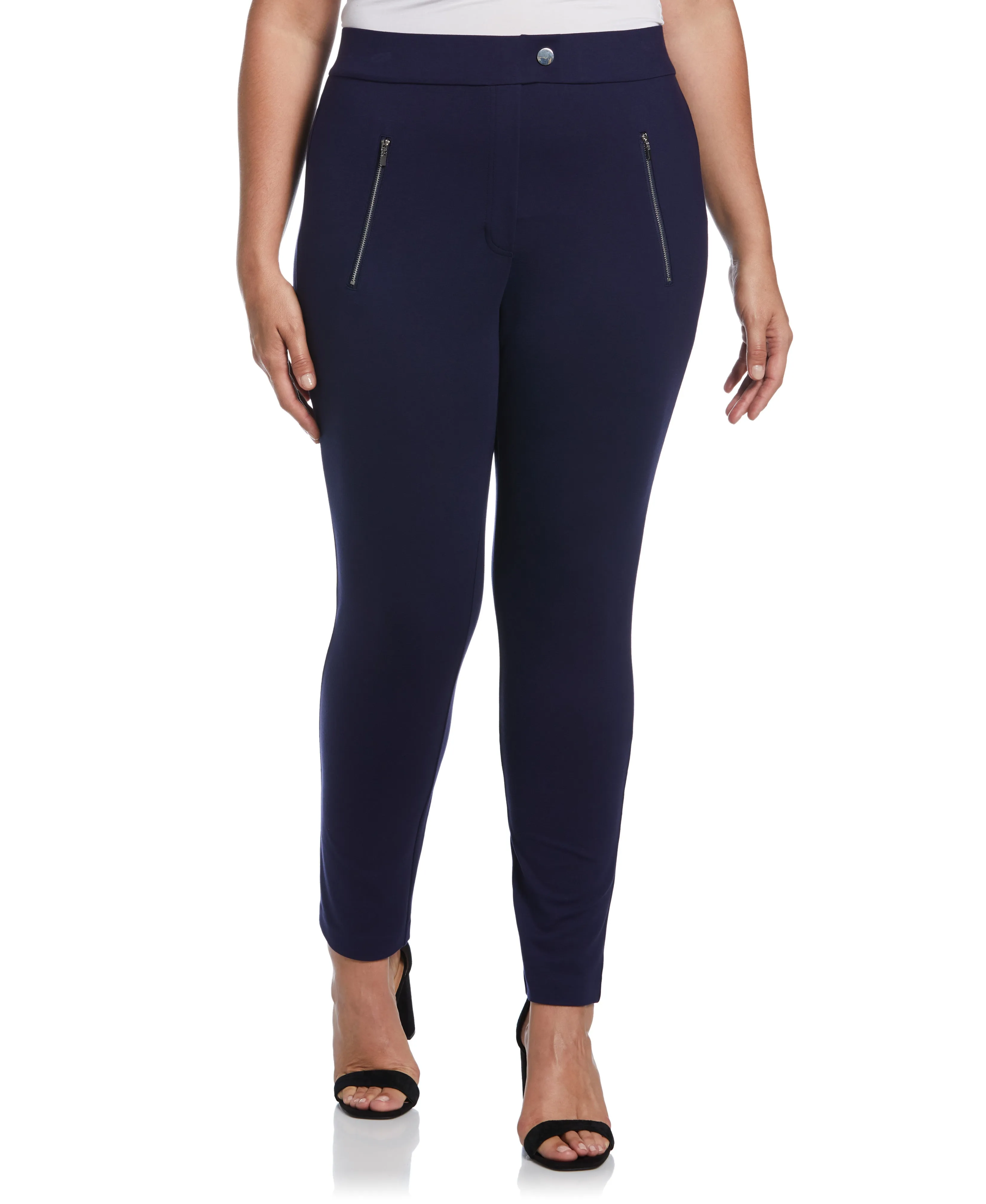Plus Size Classic Fit Pull-On Ankle Pant with Zipper Detail Stretch Fit Sporty Look