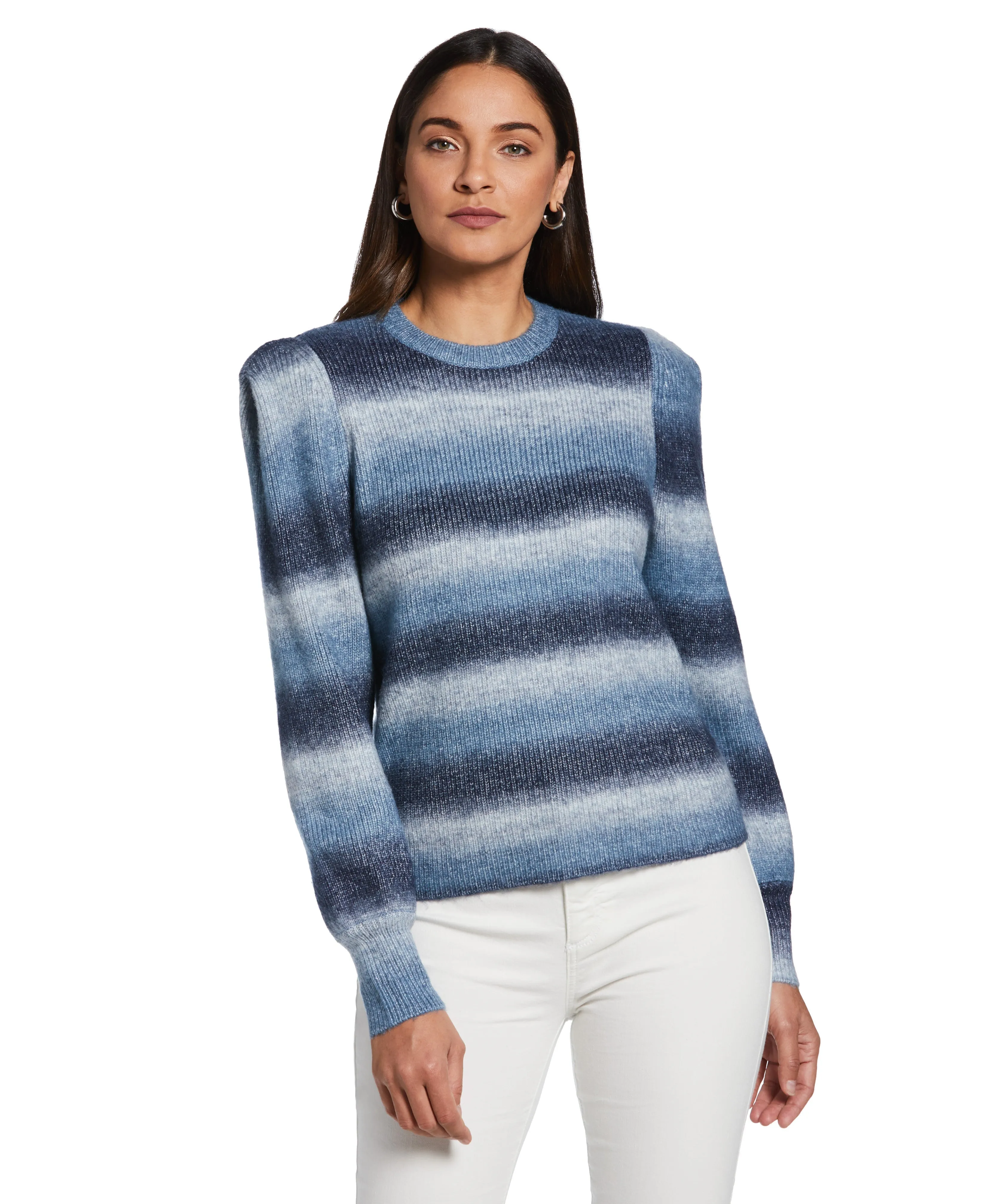 Ombre Stripe Puff Sleeve Sweater WrinkleFree Finish LowMaintenance