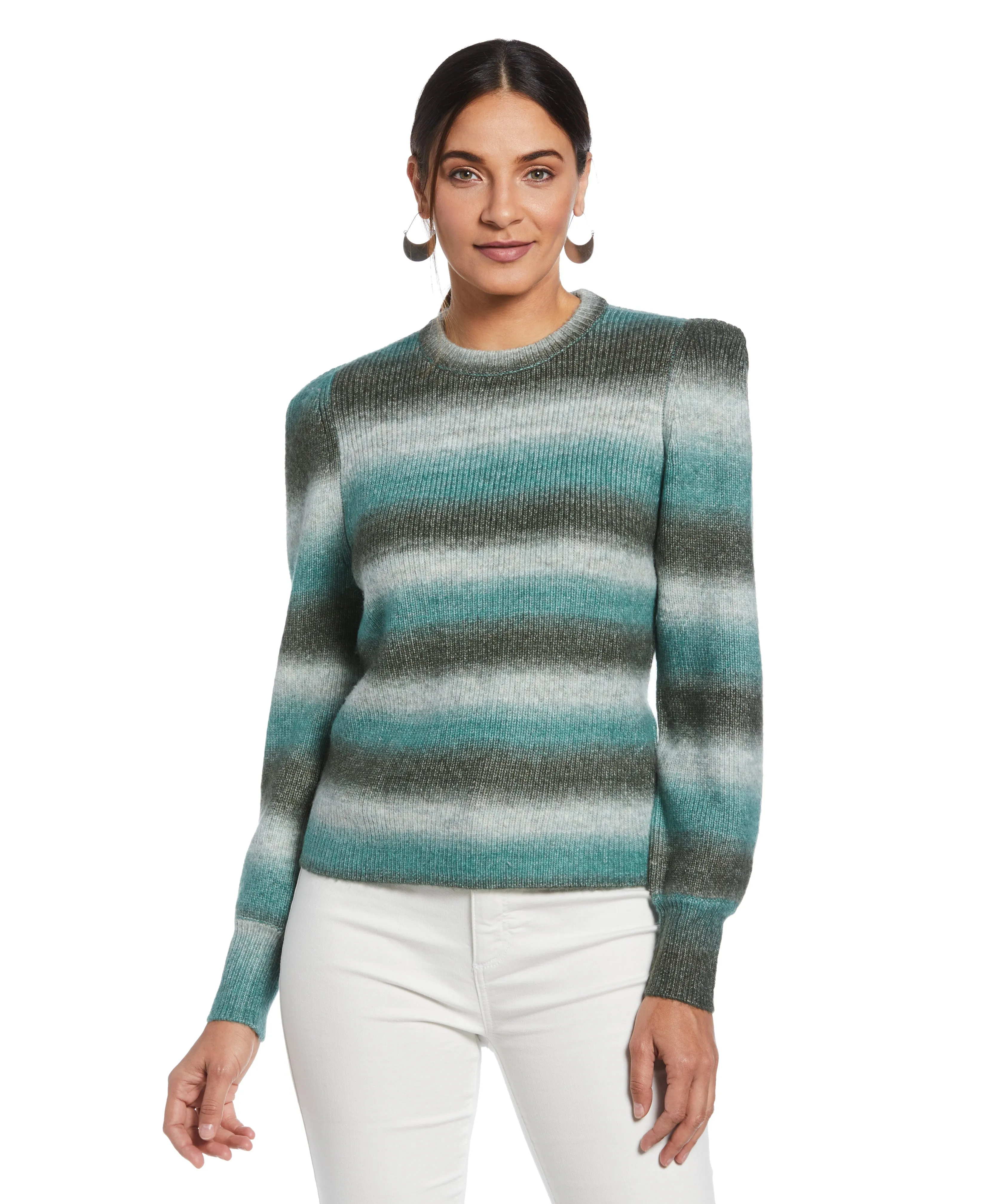 Ombre Stripe Puff Sleeve Sweater BondedSeams Sustainable Manufacturing Process