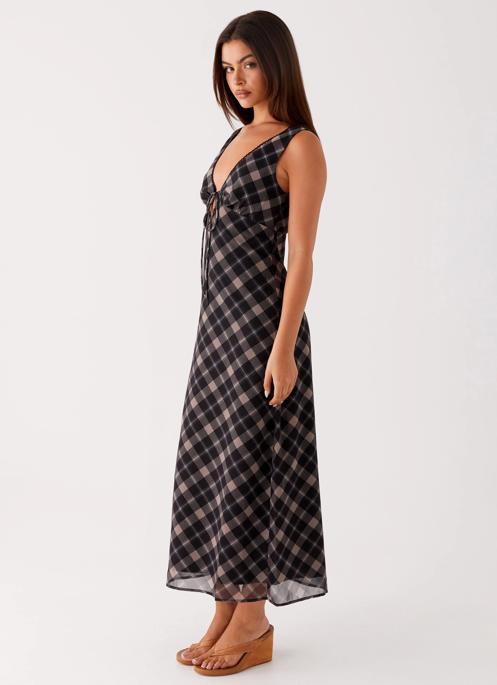 Gianna Midi Dress - Taupe Check Fashion Essential