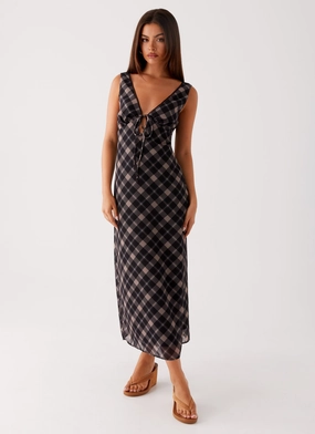 Relaxed and Effortless Gianna Midi Dress - Taupe Check
