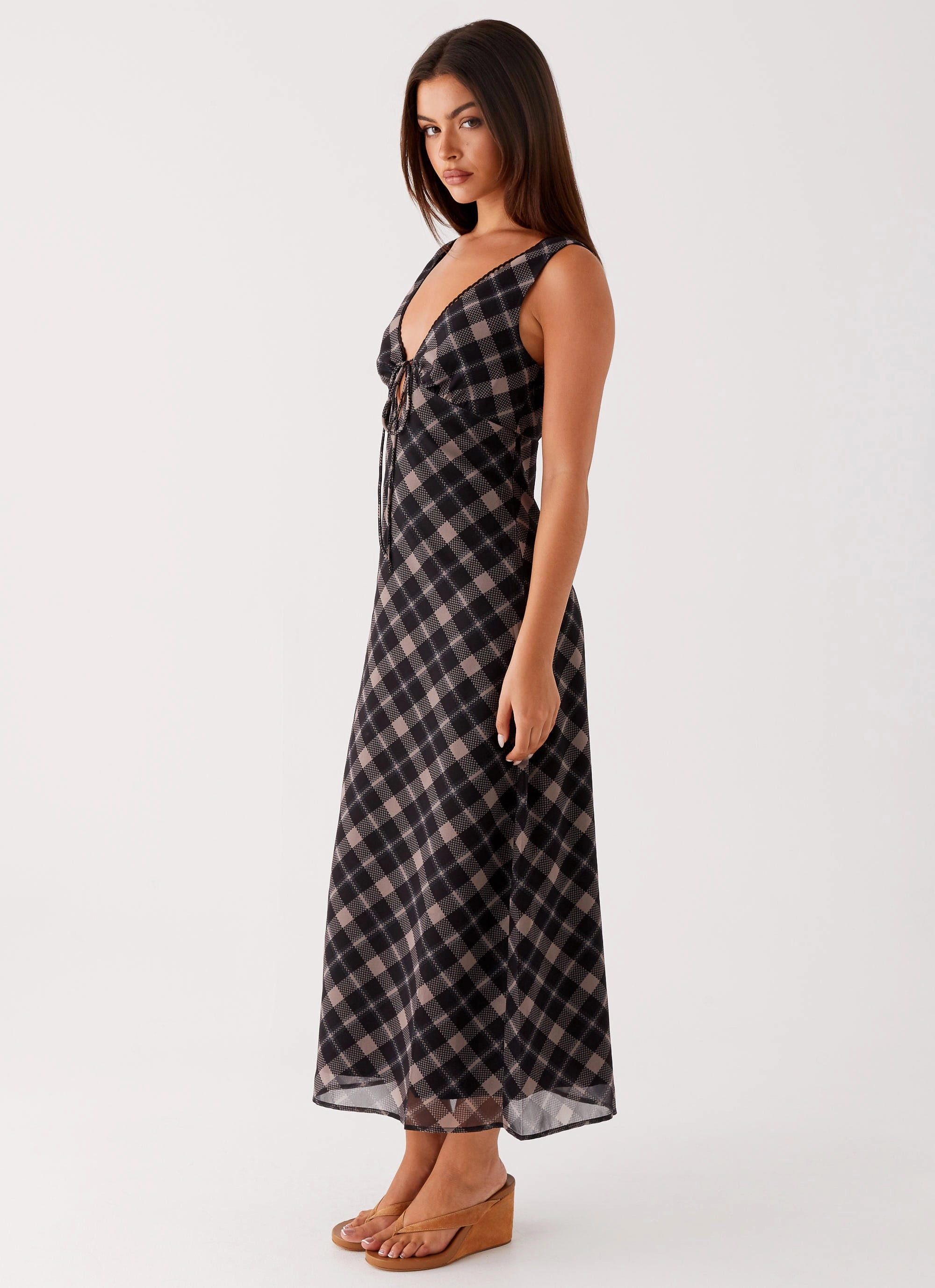 Gianna Midi Dress - Taupe Check Breathable Chic Fit