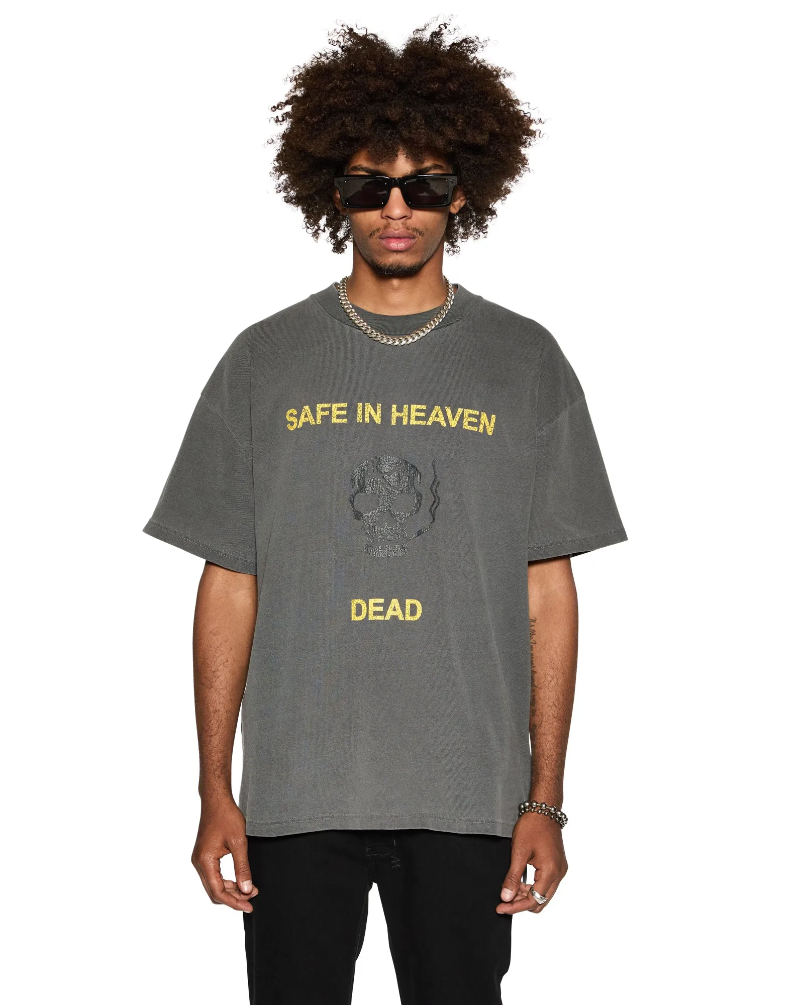 PolyesterBlend GarmentWashedFinish SmoothZipper DEAD EKCESS SS TEE CHARCOAL