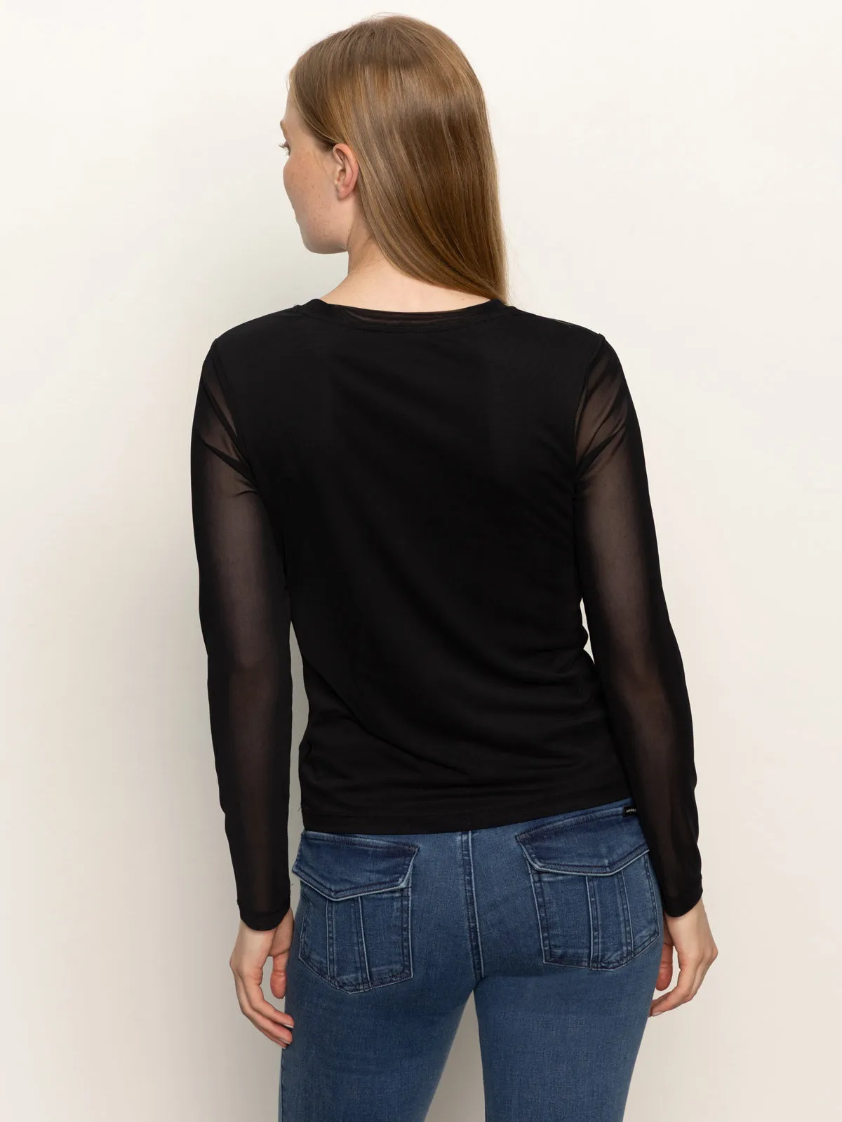 Long Sleeve Perfect Mesh Tee Black Easy Care Material DurableZipper