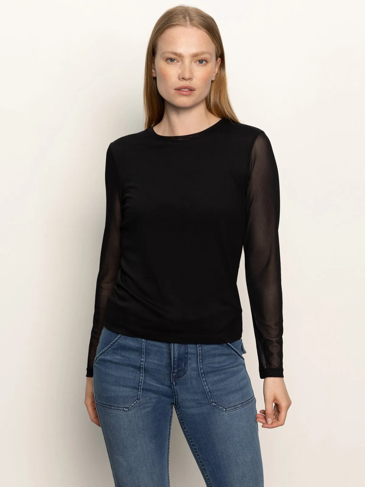 HighDensity Weave Cozy Blouse Long Sleeve Perfect Mesh Tee Black
