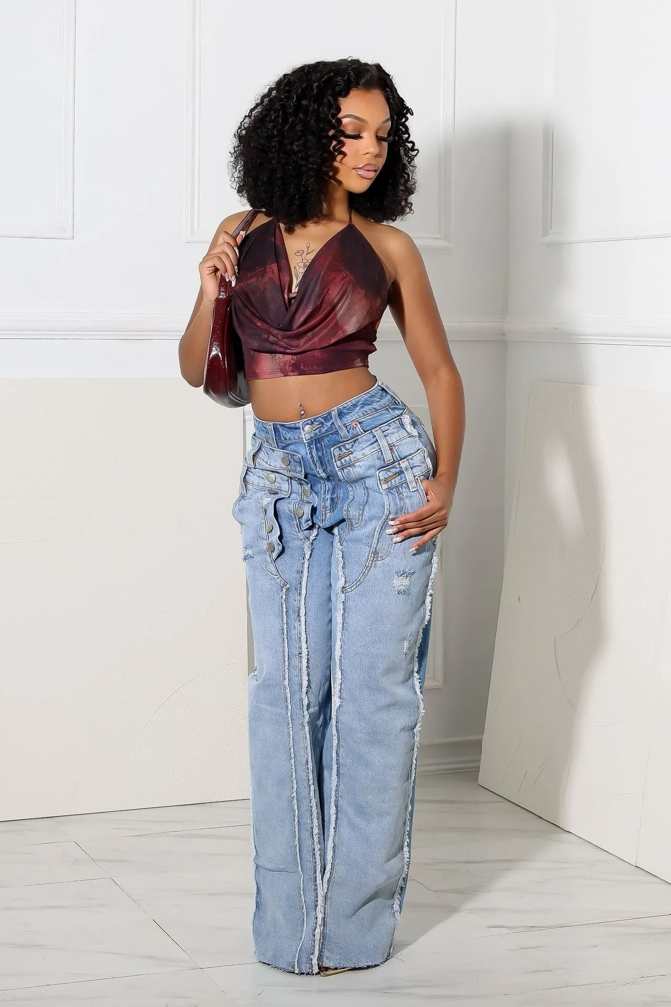 Cool Fabric PunctureResistantReinforcement Snappy Mesh Print Halter Neck Tie Top