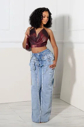 Snappy Mesh Print Halter Neck Tie Top UV protection layer